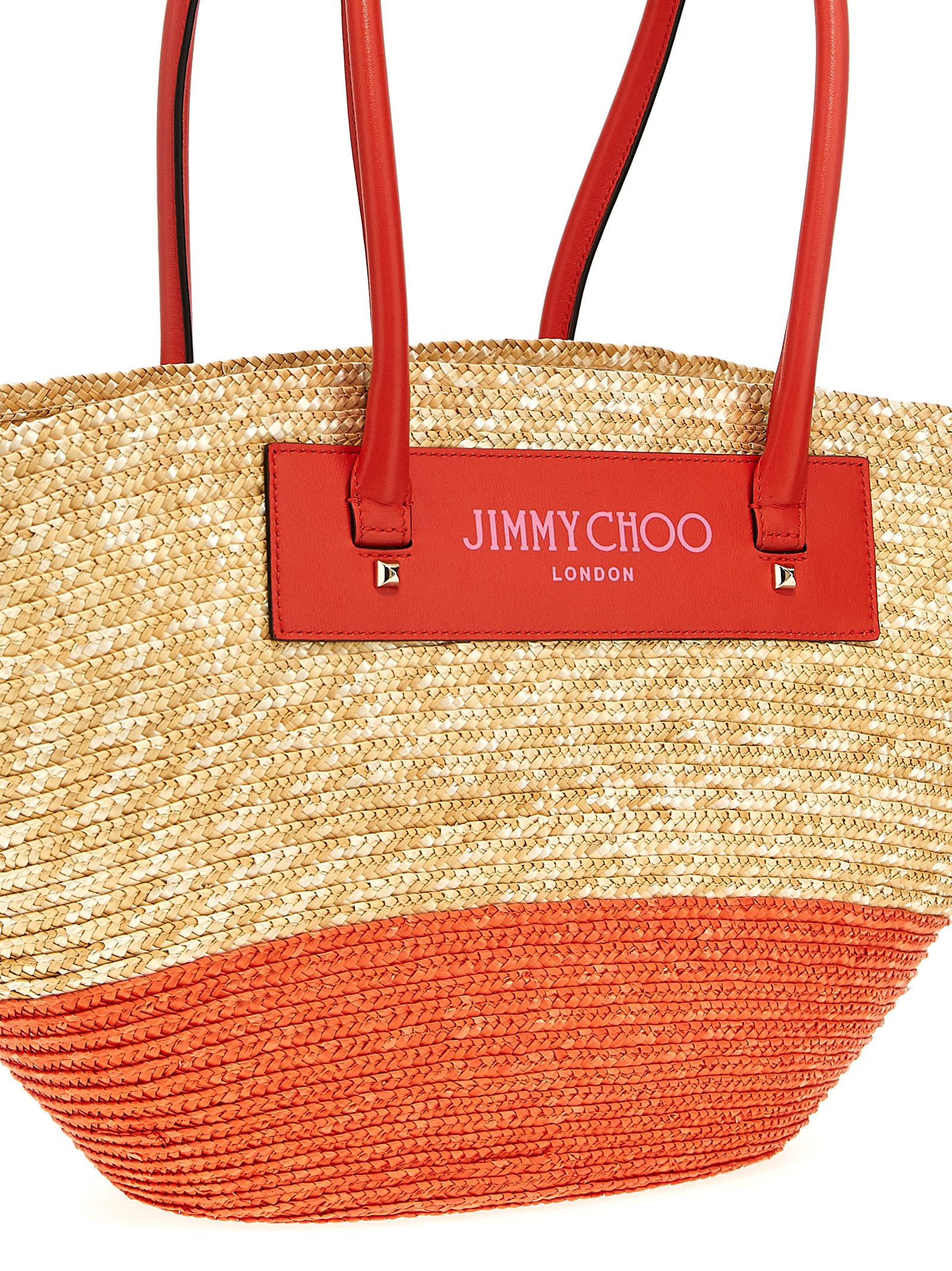 Shop Jimmy Choo Beach Basket Tote/m Shopping Bag In Fuchsia