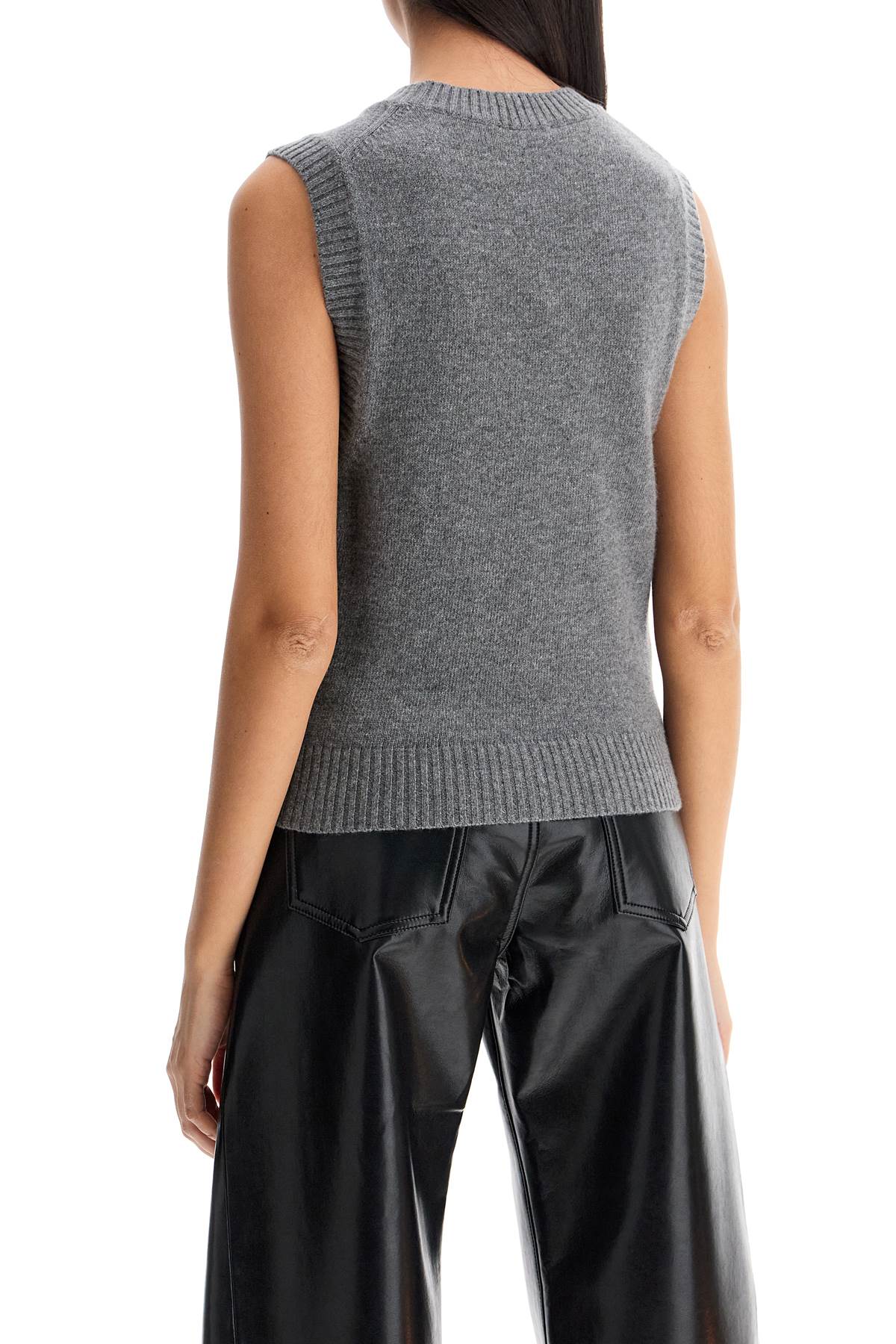 Ganni Knitted Vest With Logo In Frost Gray (grey)