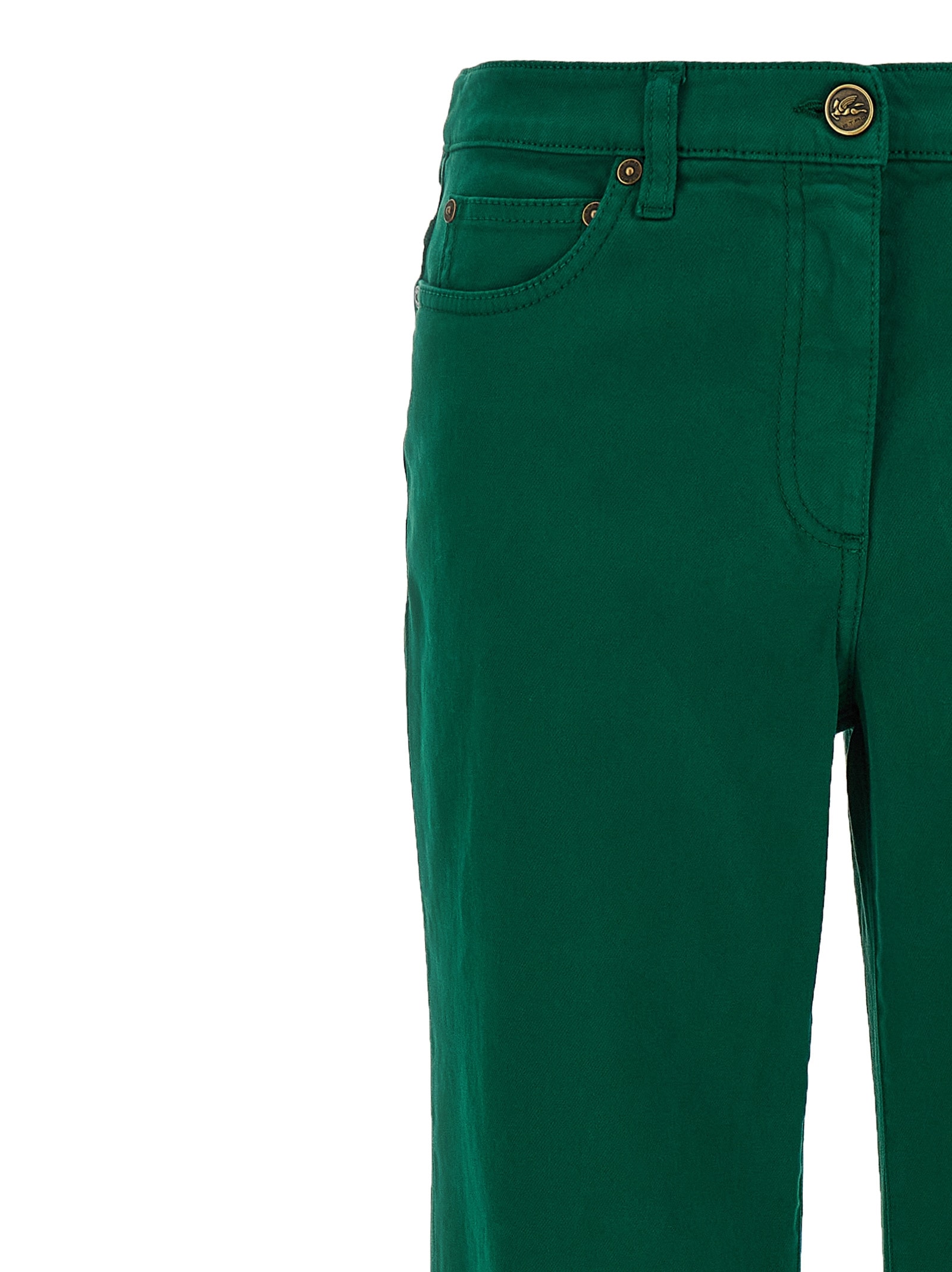 Etro Embroidered-logo Back-patch Trousers In Green