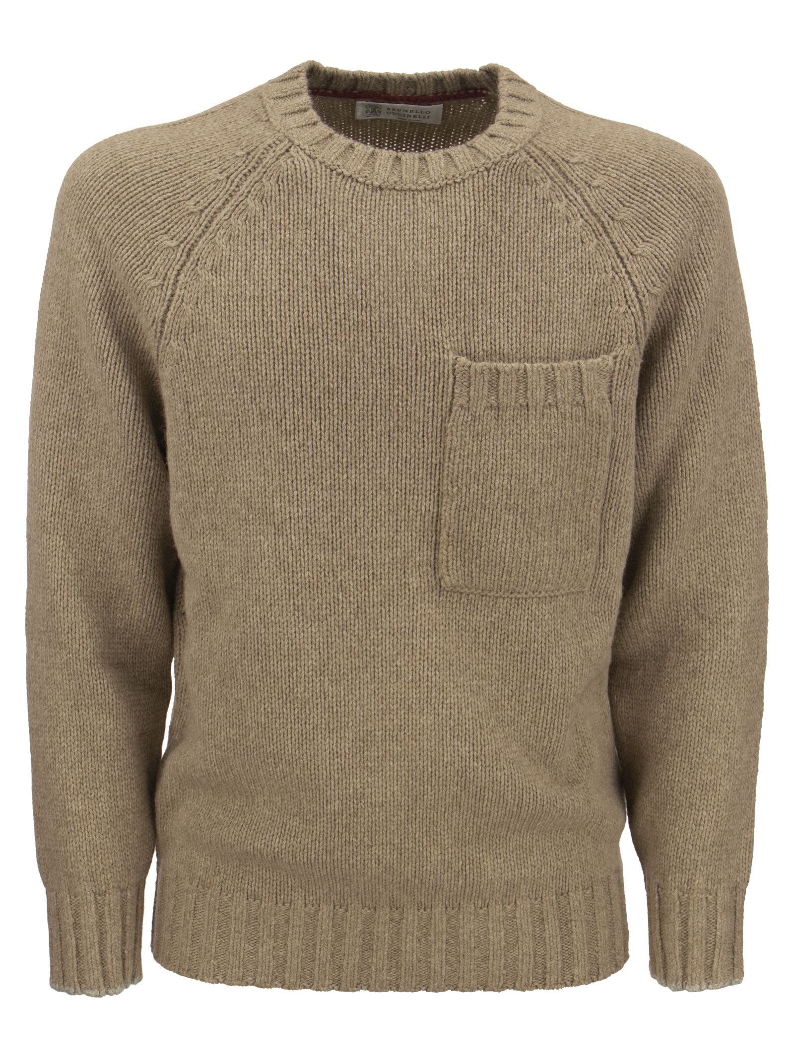 Brunello Cucinelli Alpaca And Yack Crew-neck Sweater With Breast Pocket And Raglan Sleeve