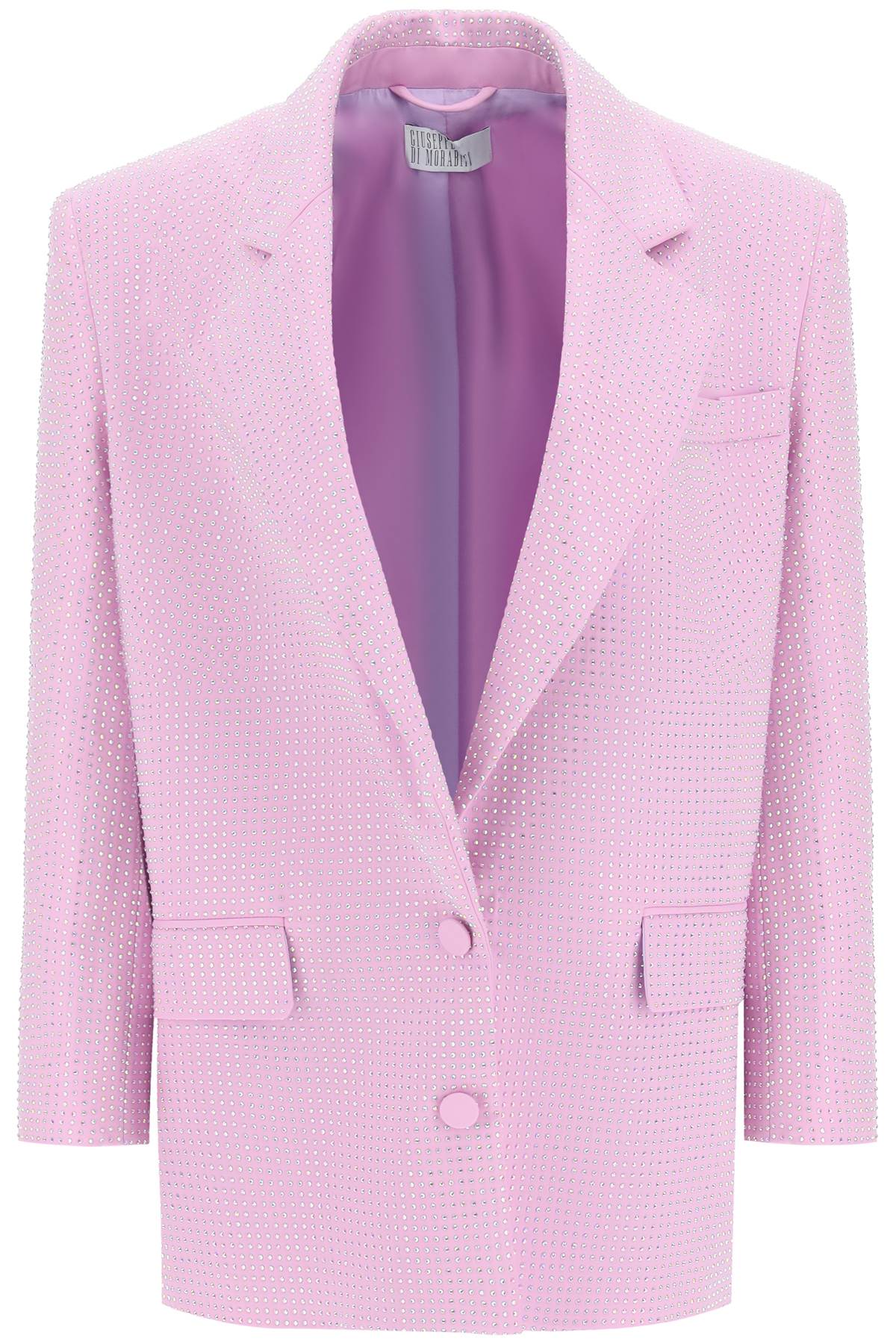Shop Giuseppe Di Morabito Stretch Cotton Jacket With Crystals In Lilac Pink (pink)