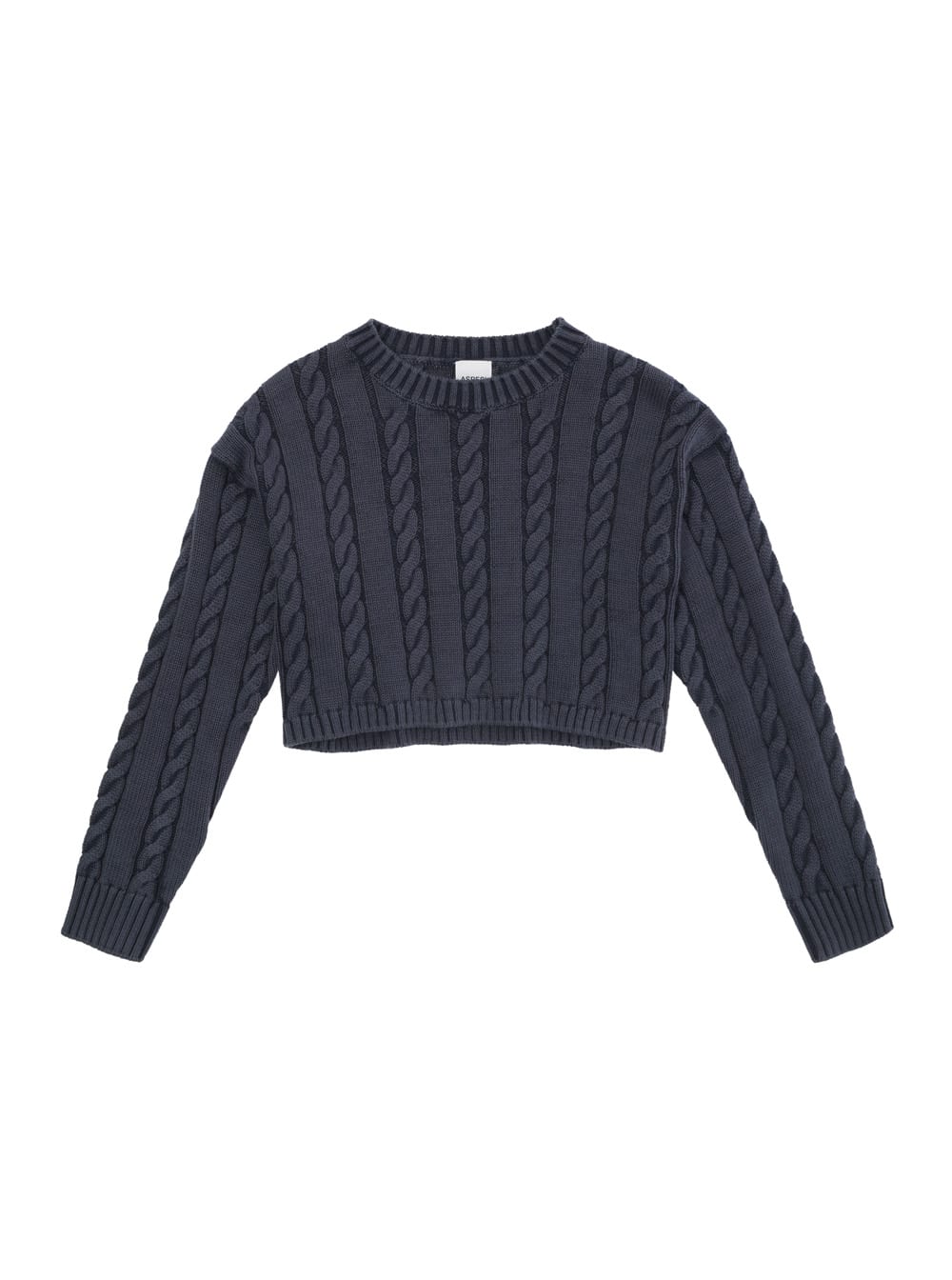 Shop Aspesi Blue Crewneck Cable Knit Sweatshirt In Cotton Girl