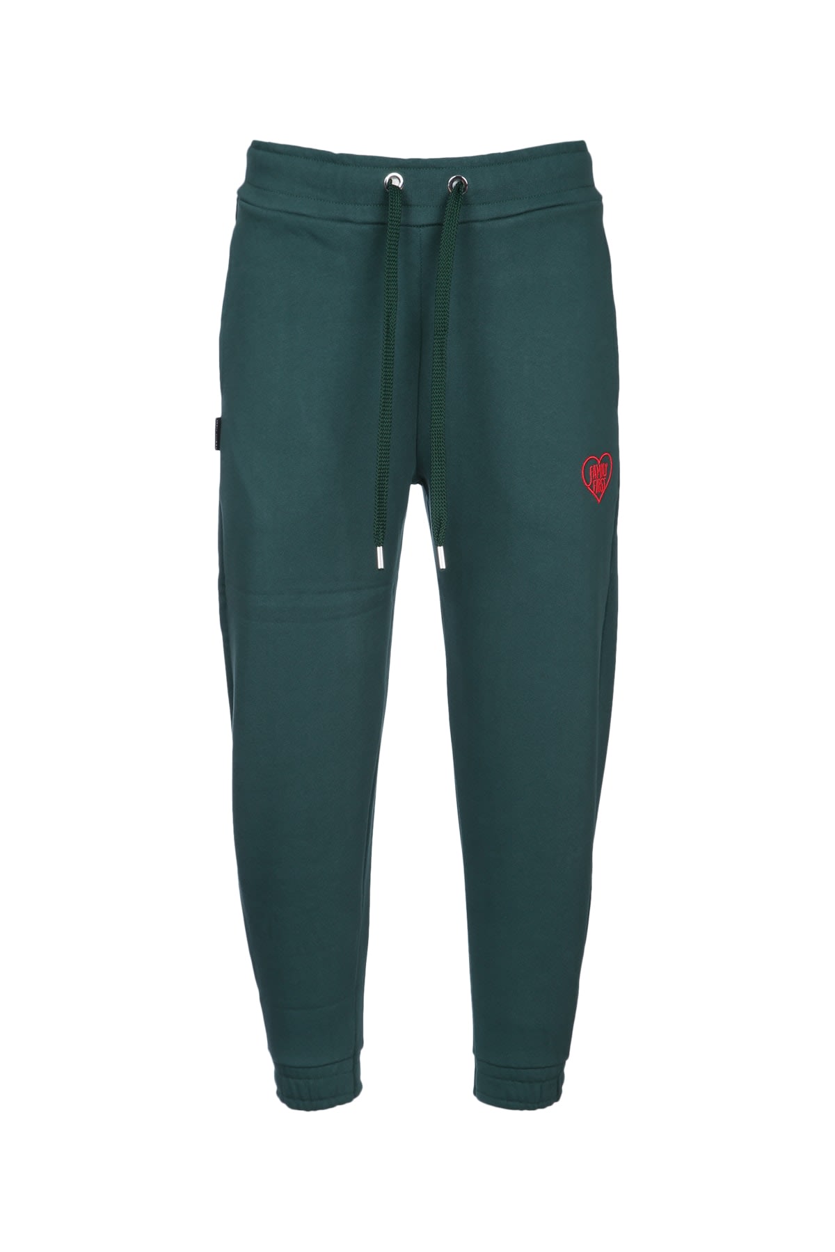 Family First Heart-embroidered Track Pants In Green