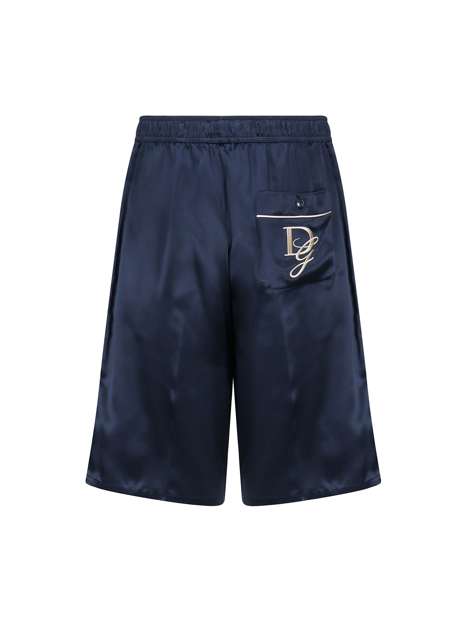 Dolce & Gabbana Silk Drawstring Shorts Side Stripe In Blue