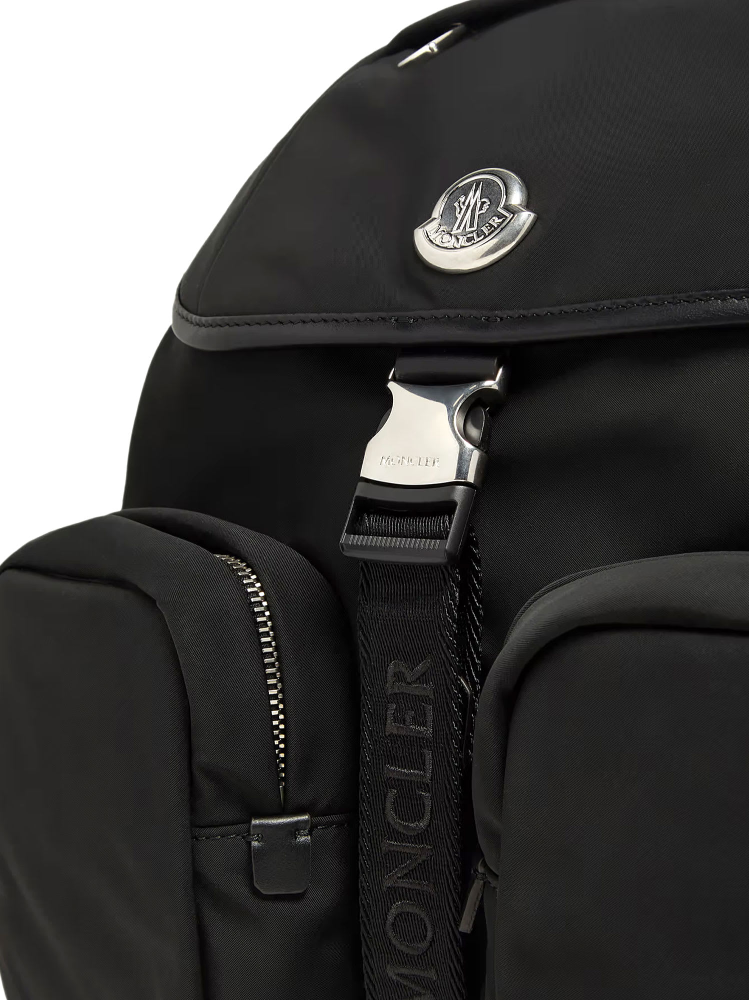 Moncler Black Leather-trimmed Backpack With Multiple Zip Pockets In Black