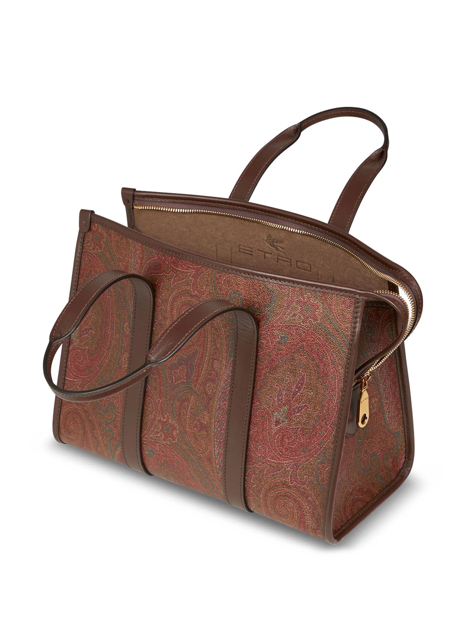 Shop Etro Medium Handle Bag Paisley Jacquard Fabric In Brown