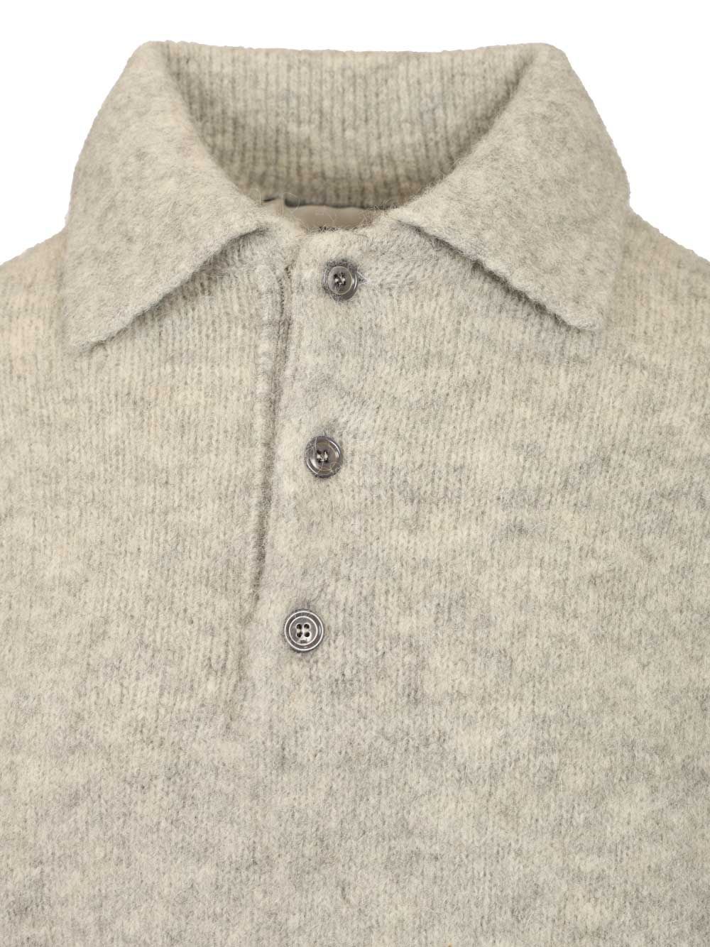 Ami Alexandre Mattiussi Light Grey Knit Sweater With Polo Collar And Three-button Placket In Multi