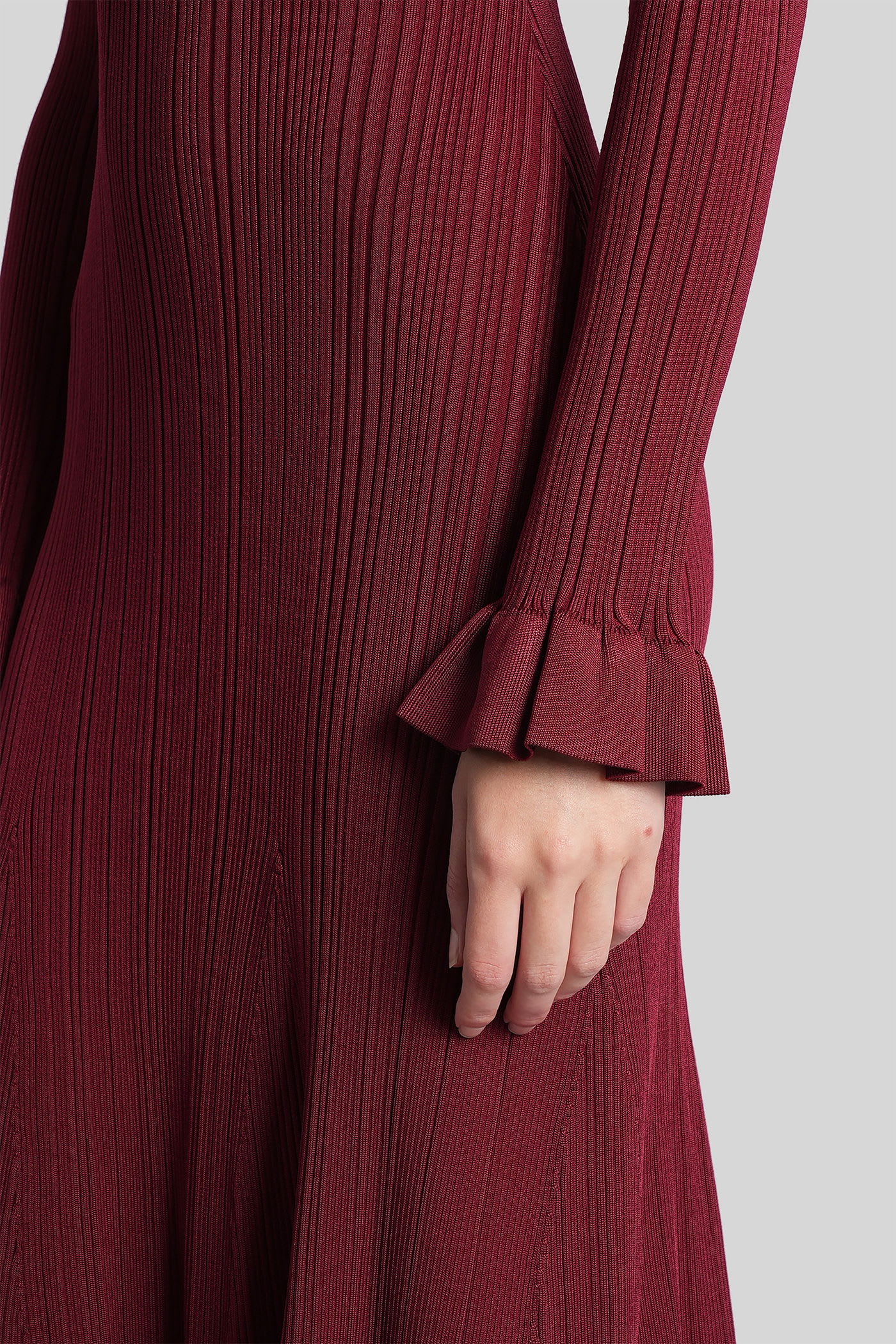 Self-portrait Knee Length Dress With Flared Cuffs And Pockets In Burgundy