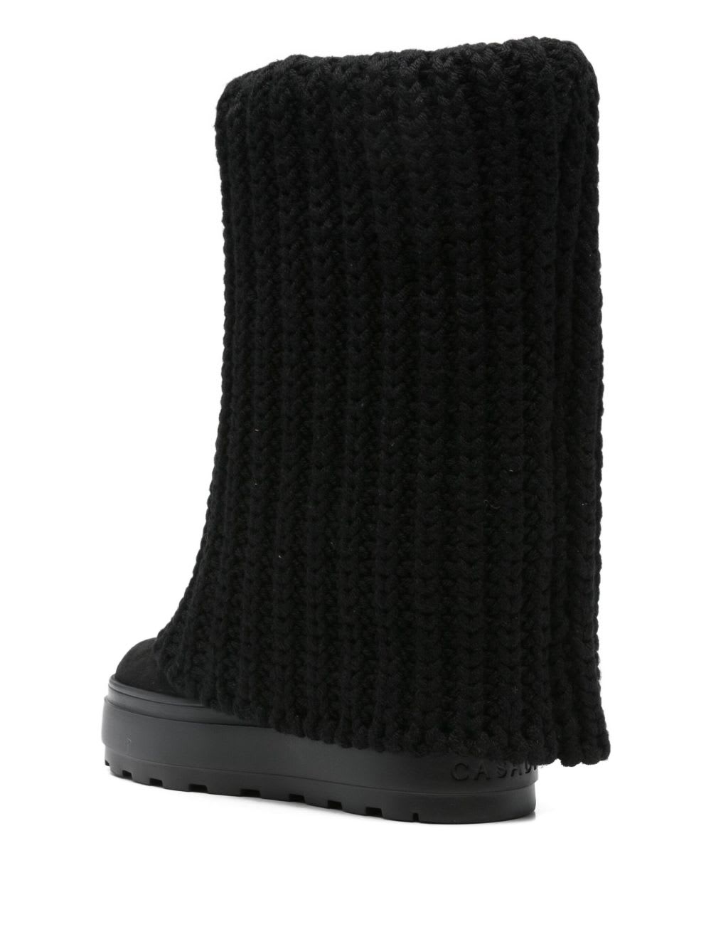 Casadei Knit Upper Platform Ankle Boots In Black