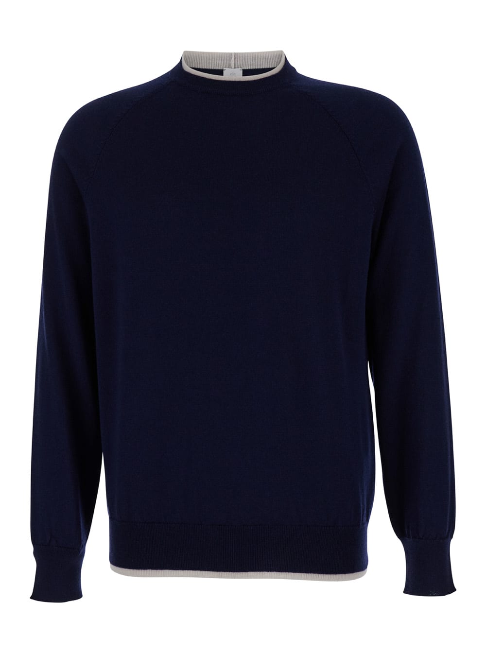 Shop Eleventy Blue Crewneck Sweater With Ribbed Trim In Wool Man