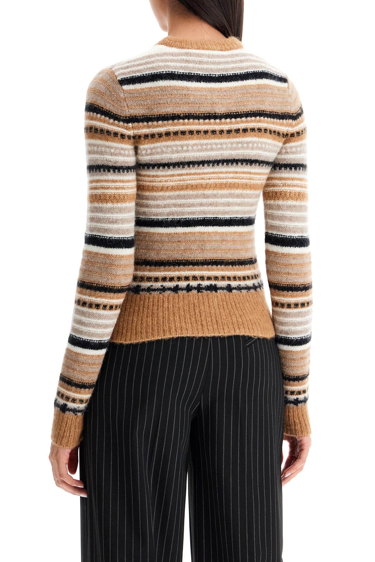 Shop Ganni Soft Striped Cardigan With Fluffy In Tigers Eye (beige)