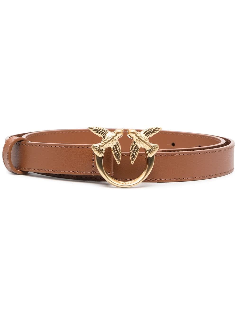 Pinko Love Berry Belt In Brown Leather With Logoed Buckle