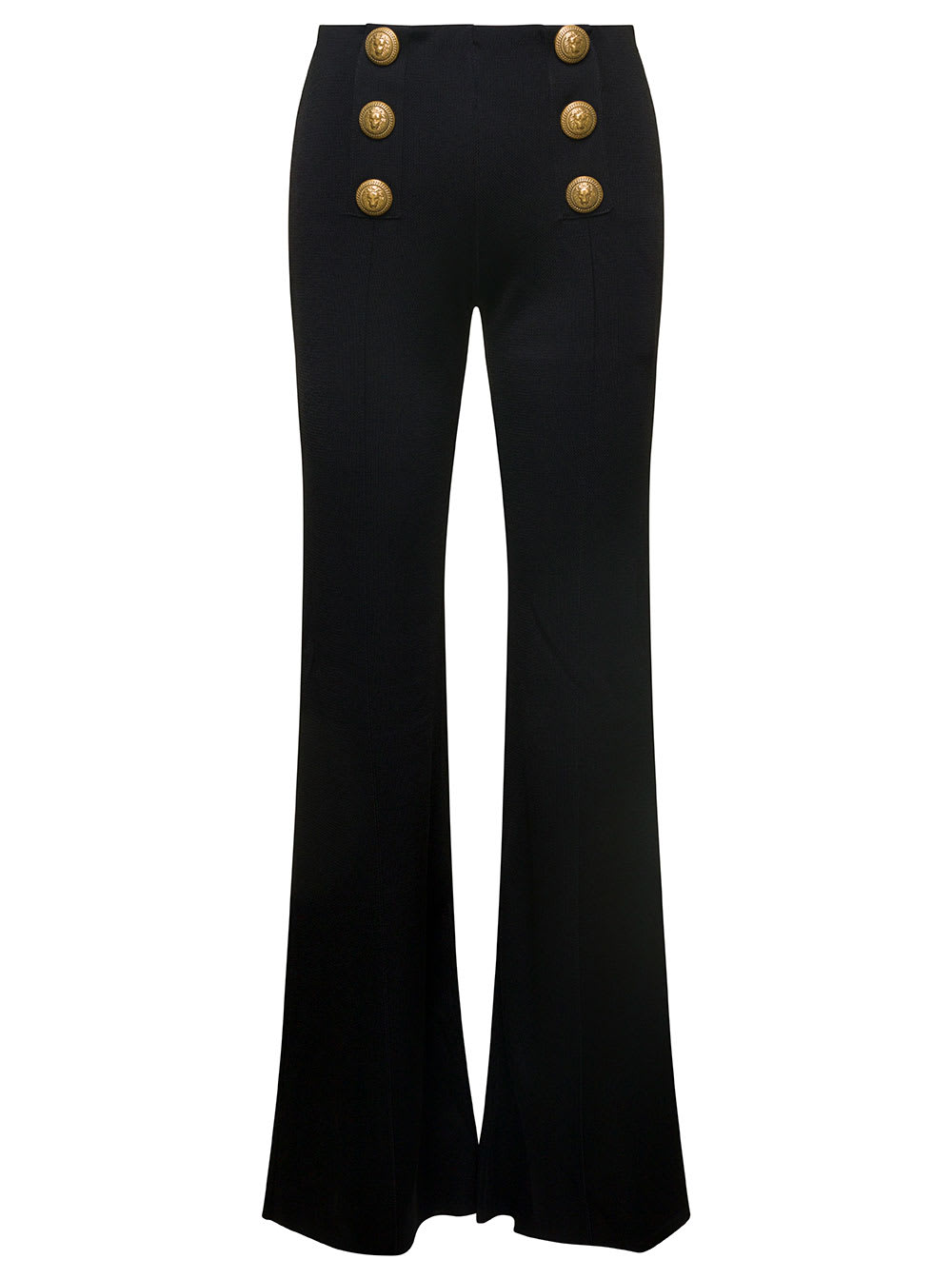 Balmain Black Knit Flare Pants With Six Jewel Buttons In Viscose Woman