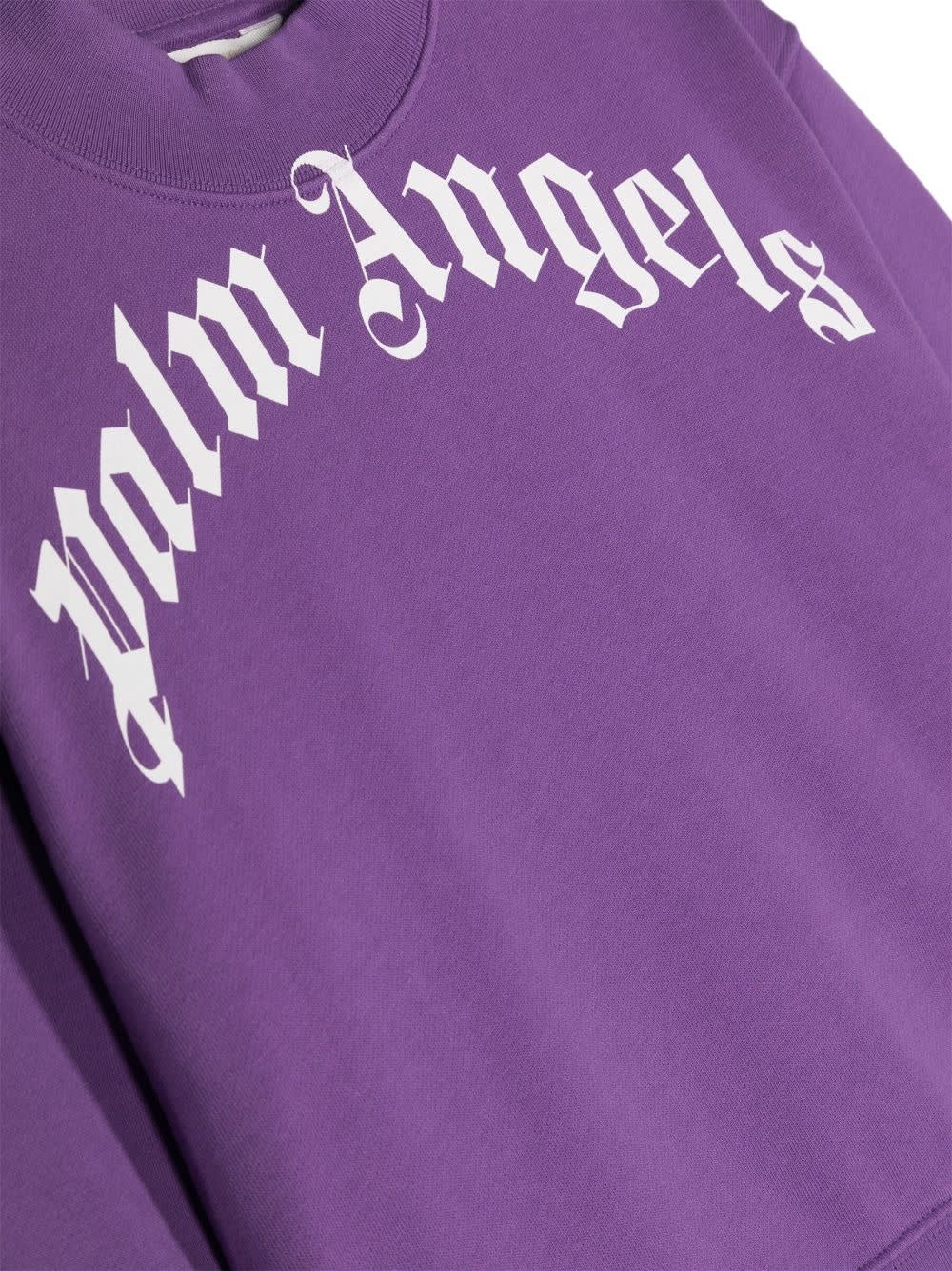 Shop Palm Angels Purple Crew Neck Sweatshirt With Curved Logo