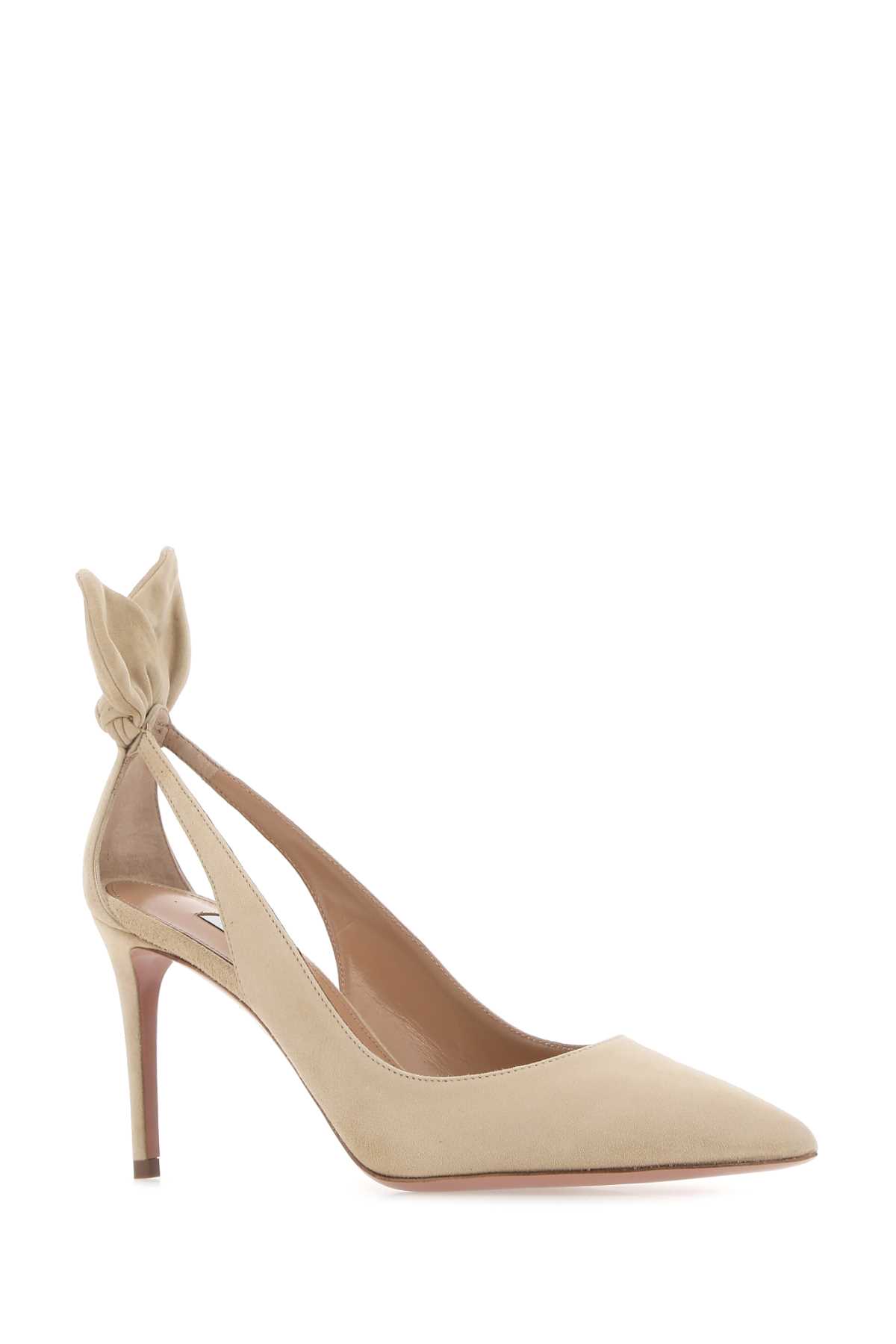 Shop Aquazzura Beige Suede Bow Tie 85 Pumps In Nude