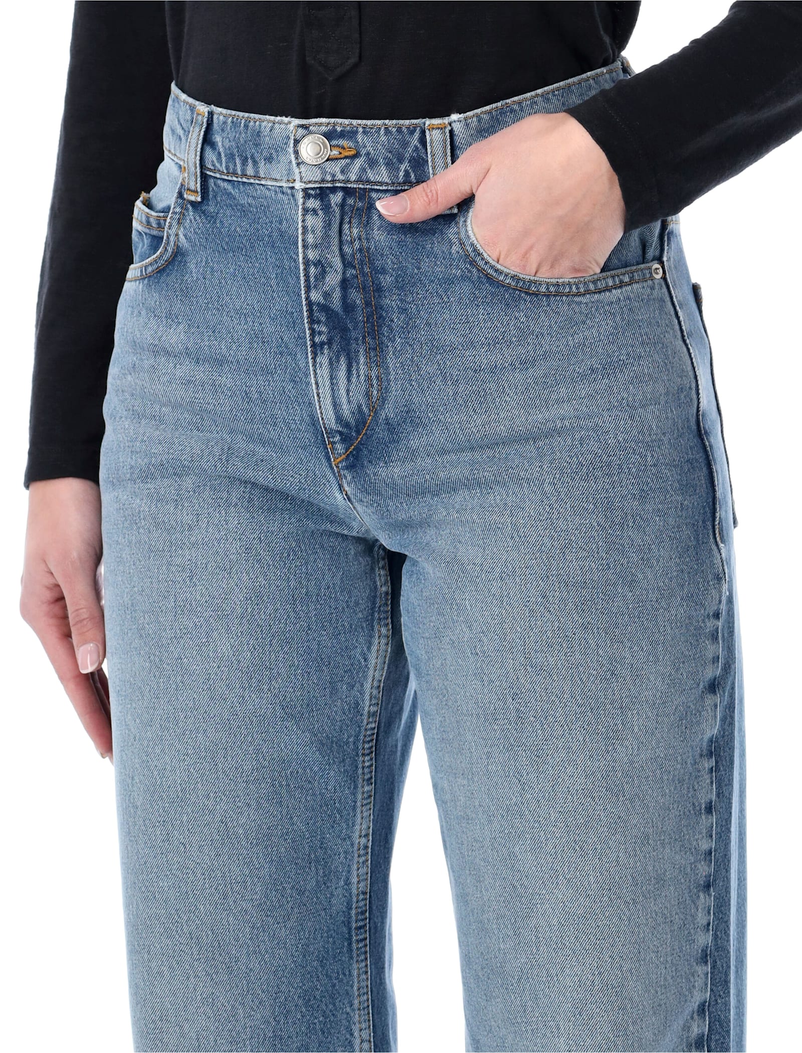 Isabel Marant Étoile Dromie Denim Trousers Contrast Stitching Design In Blue
