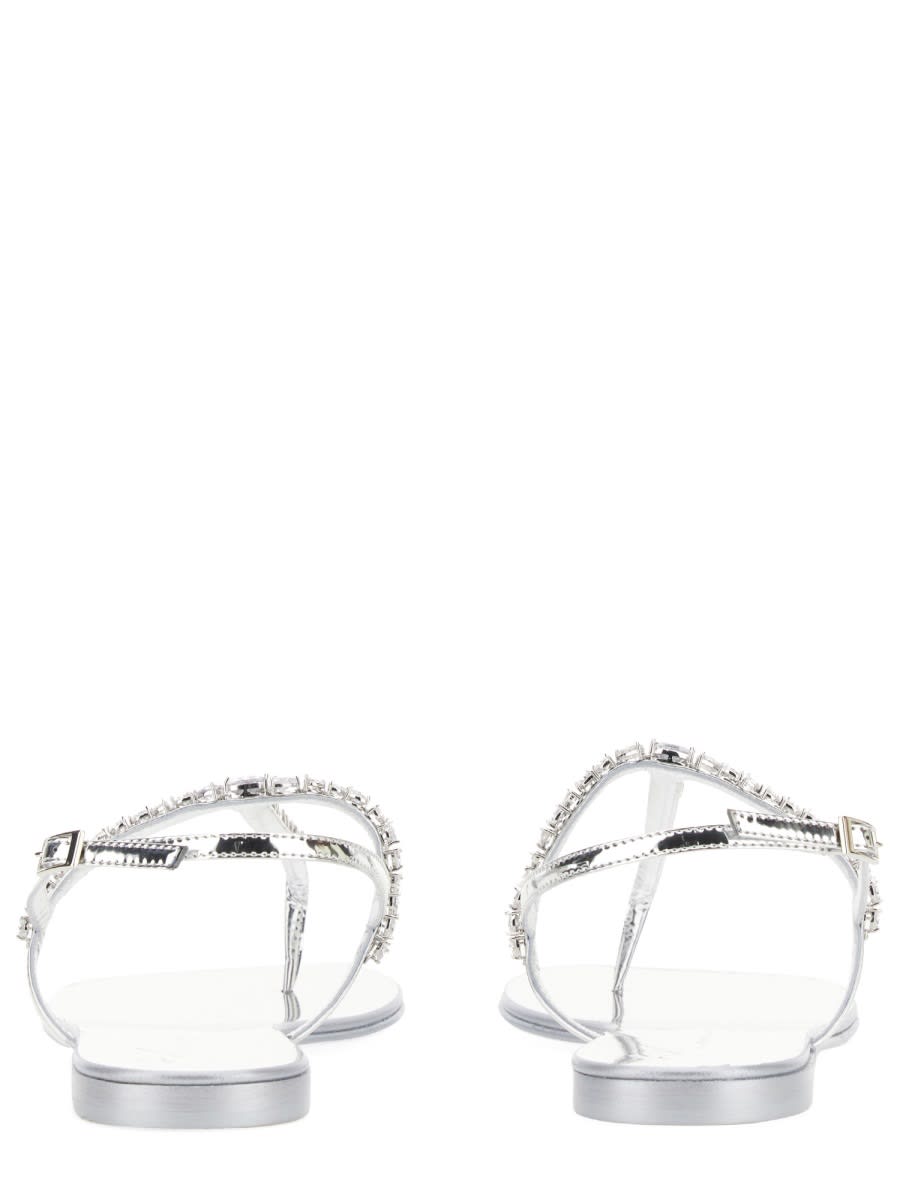 Giuseppe Zanotti Metallic Embellished Flat Sole Sandal In Silver