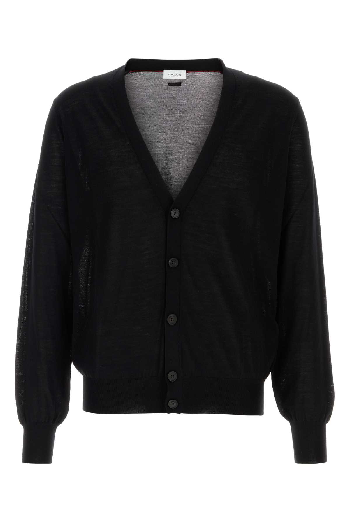 Ferragamo Black Wool Blend Cardigan In Black