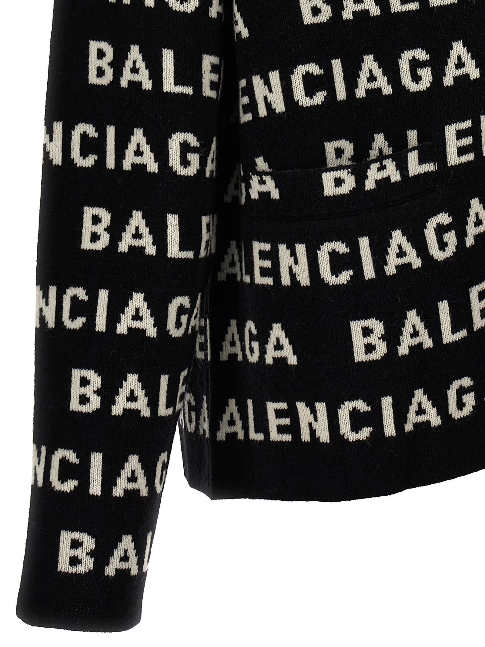 Shop Balenciaga All-over Logo Cardigan In White/black