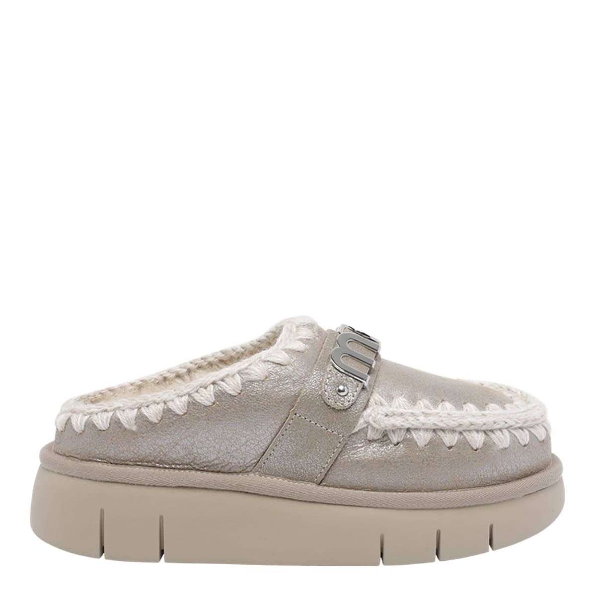 Mou Slip-on Mule Ankle Boots With Plush Lining In Gray