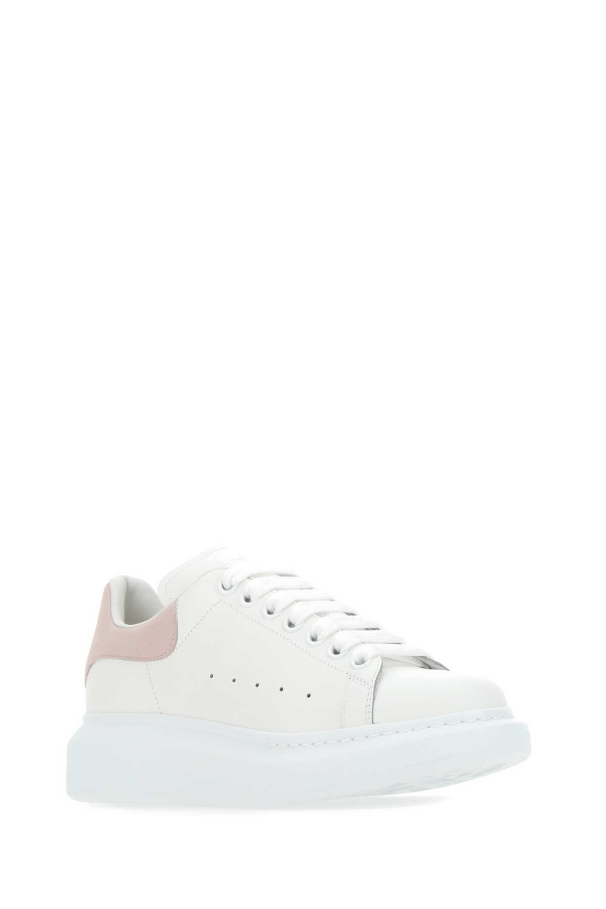 Shop Alexander Mcqueen White Leather Sneakers With Powder Pink Suede Heel In 9182