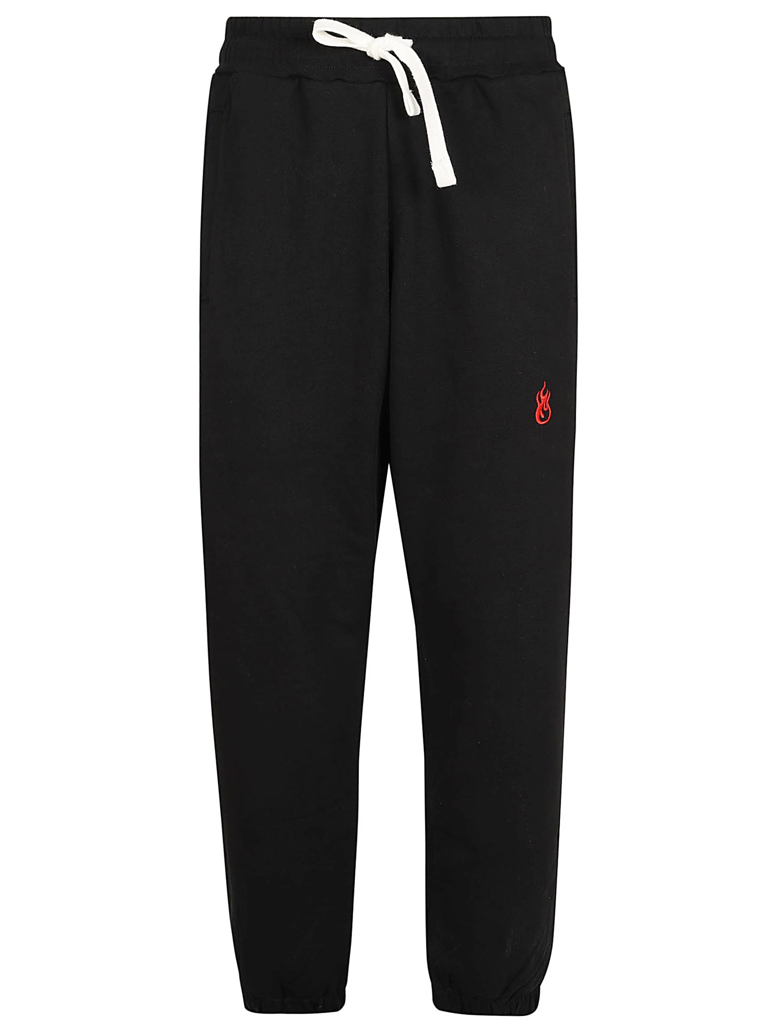 Black Pants With Embroidered Flame