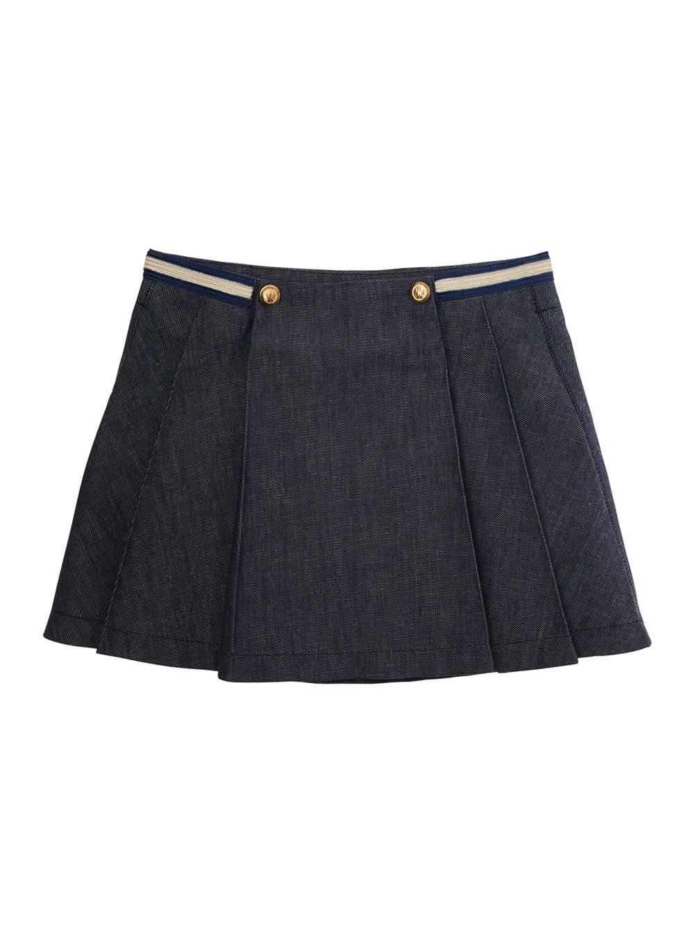 Moncler Blue Skirt With Logo Patch And Logoed Buttons In Cotton Girl In Black