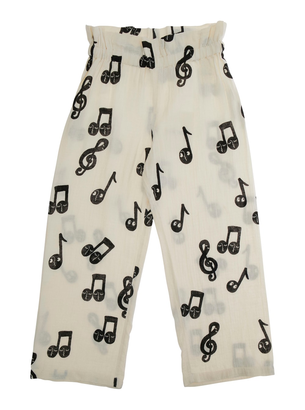Mini Rodini White Pants With All-over Musical Notes Print In Cotton Boy In White
