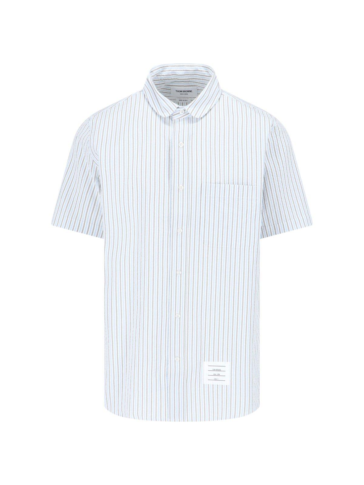 Thom Browne Striped Short-sleeved Shirt In Navy