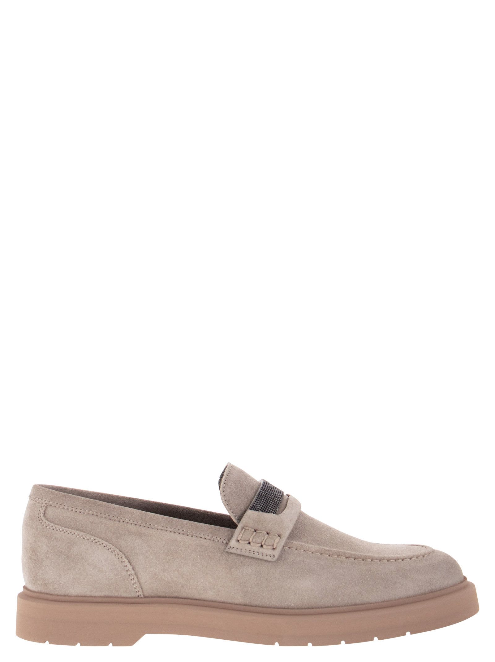 BRUNELLO CUCINELLI SUEDE PENNY LOAFER WITH JEWELLERY