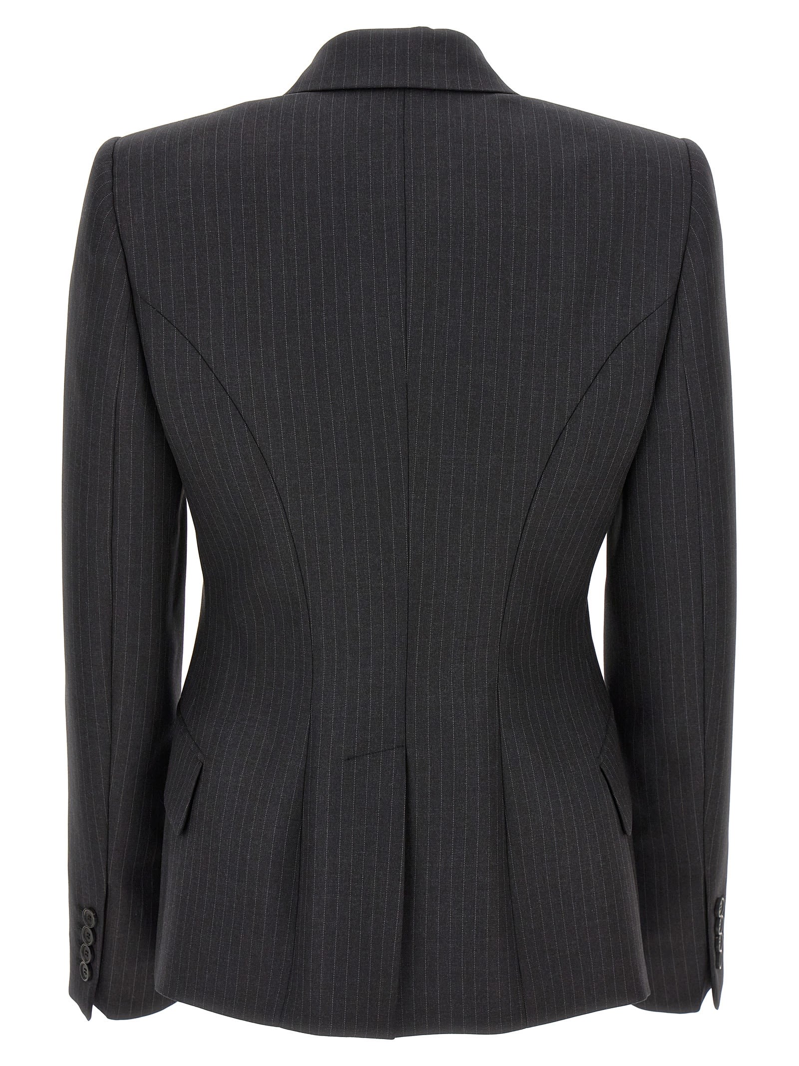 Shop Alexander Mcqueen Single-breasted Pinstripe Blazer In Gray