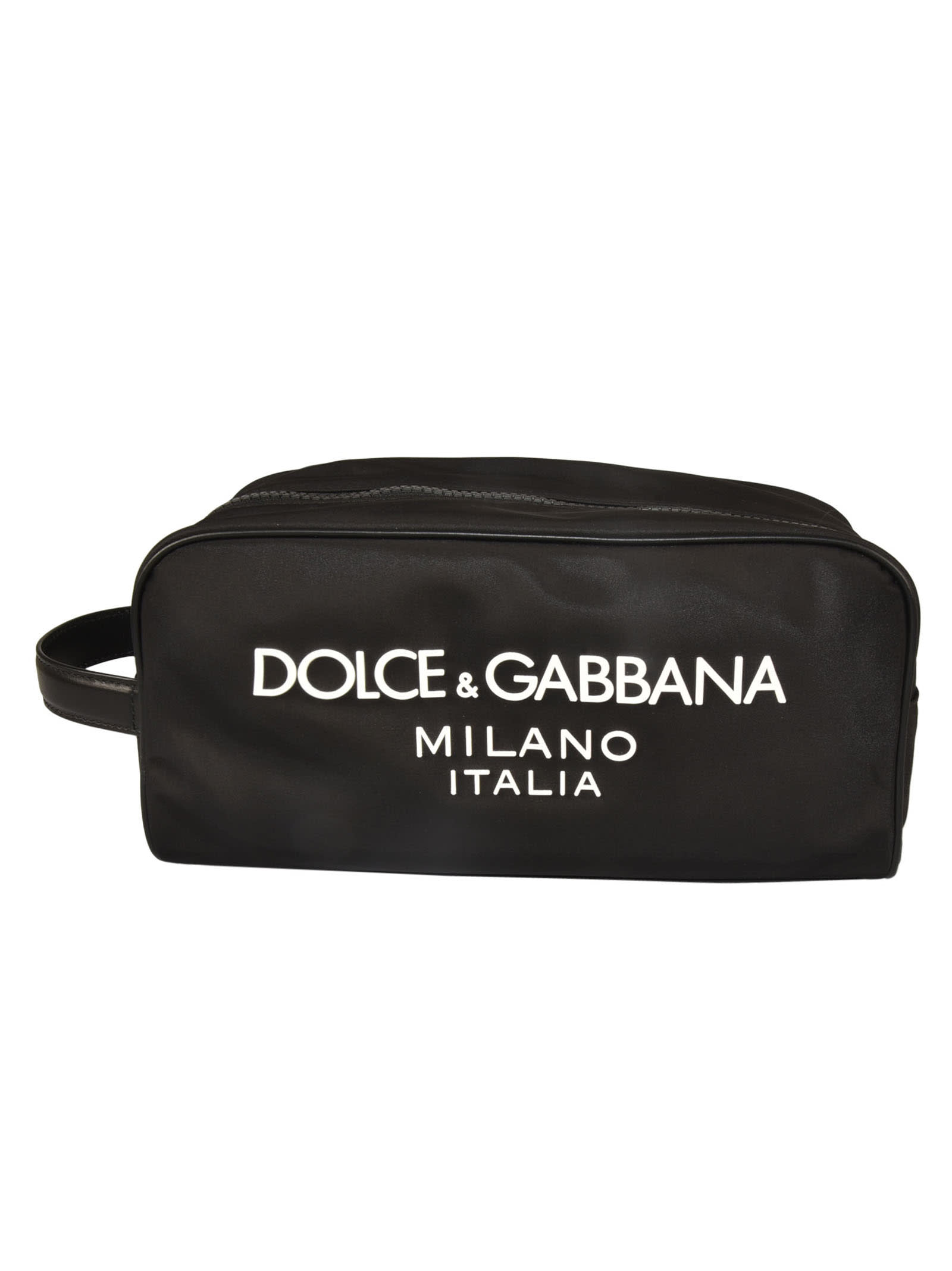 Dolce & Gabbana Logo Top Zip Pouch In Black