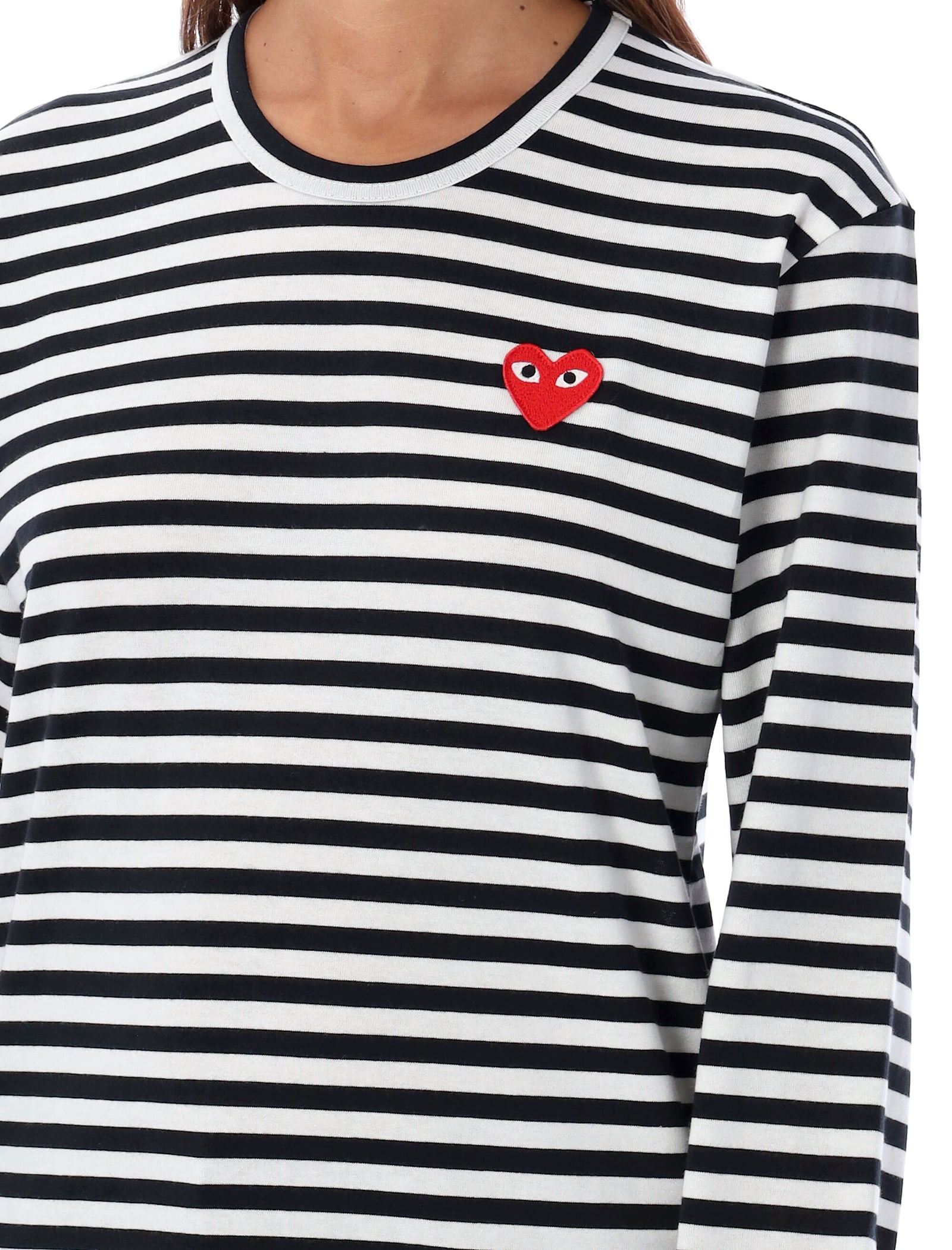 Shop Comme Des Garçons Play Striped Long-sleeved T-shirt In Black White