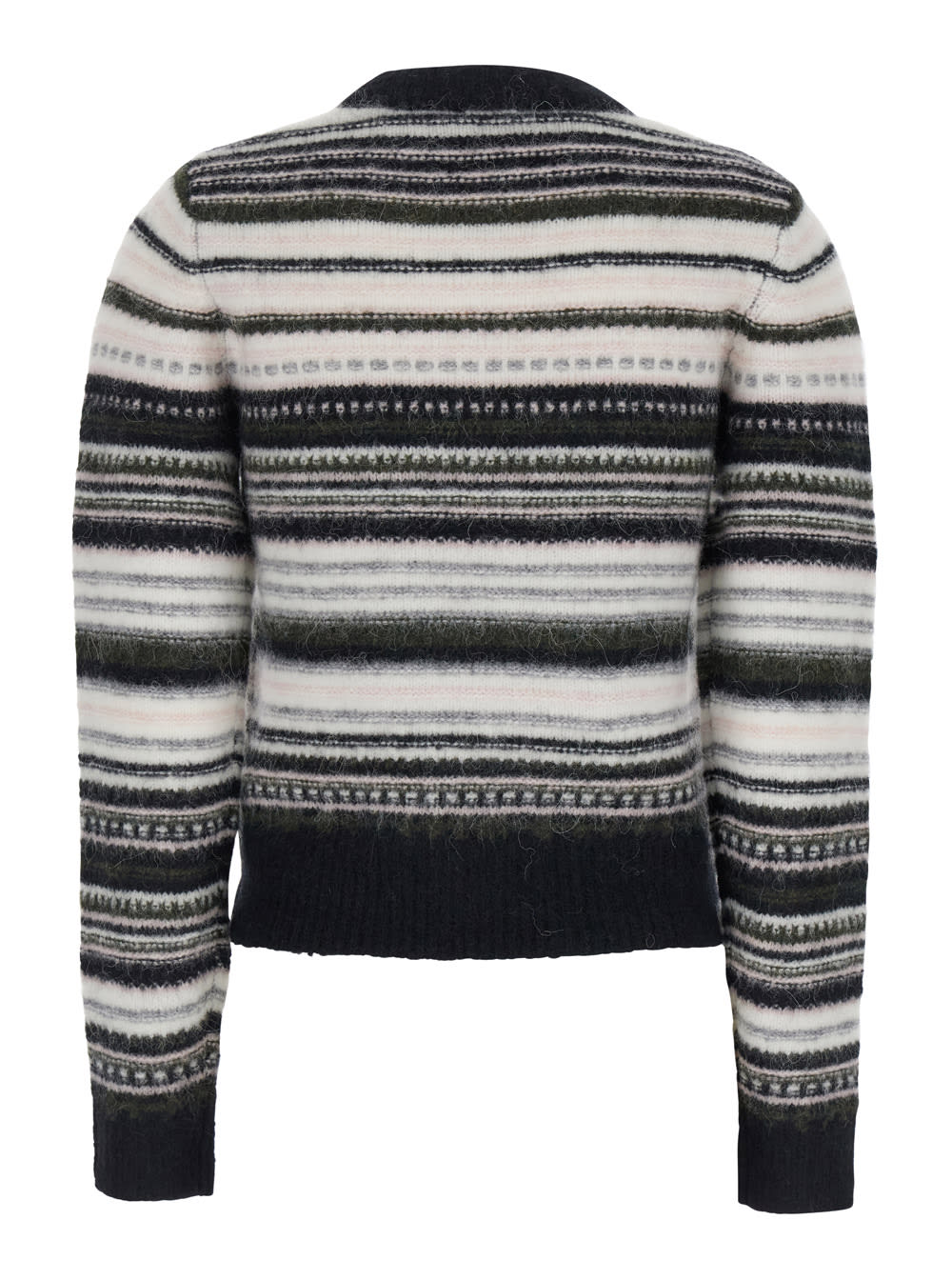 Shop Ganni Soft Wool Stripe O-neck In Black