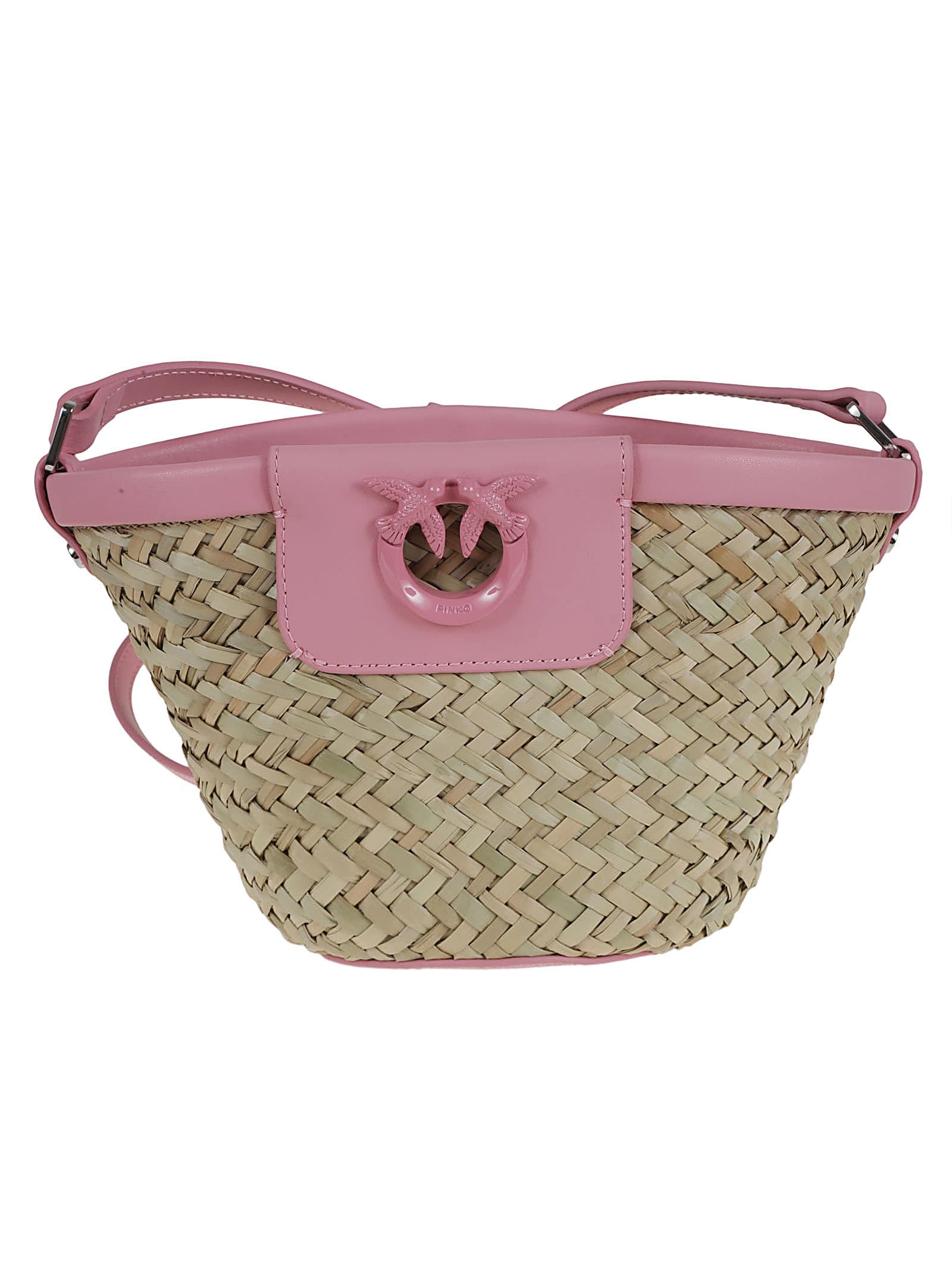 Shop Pinko Love Summer Bucket Rafia + Vit In B Naturale Rosa Block Color