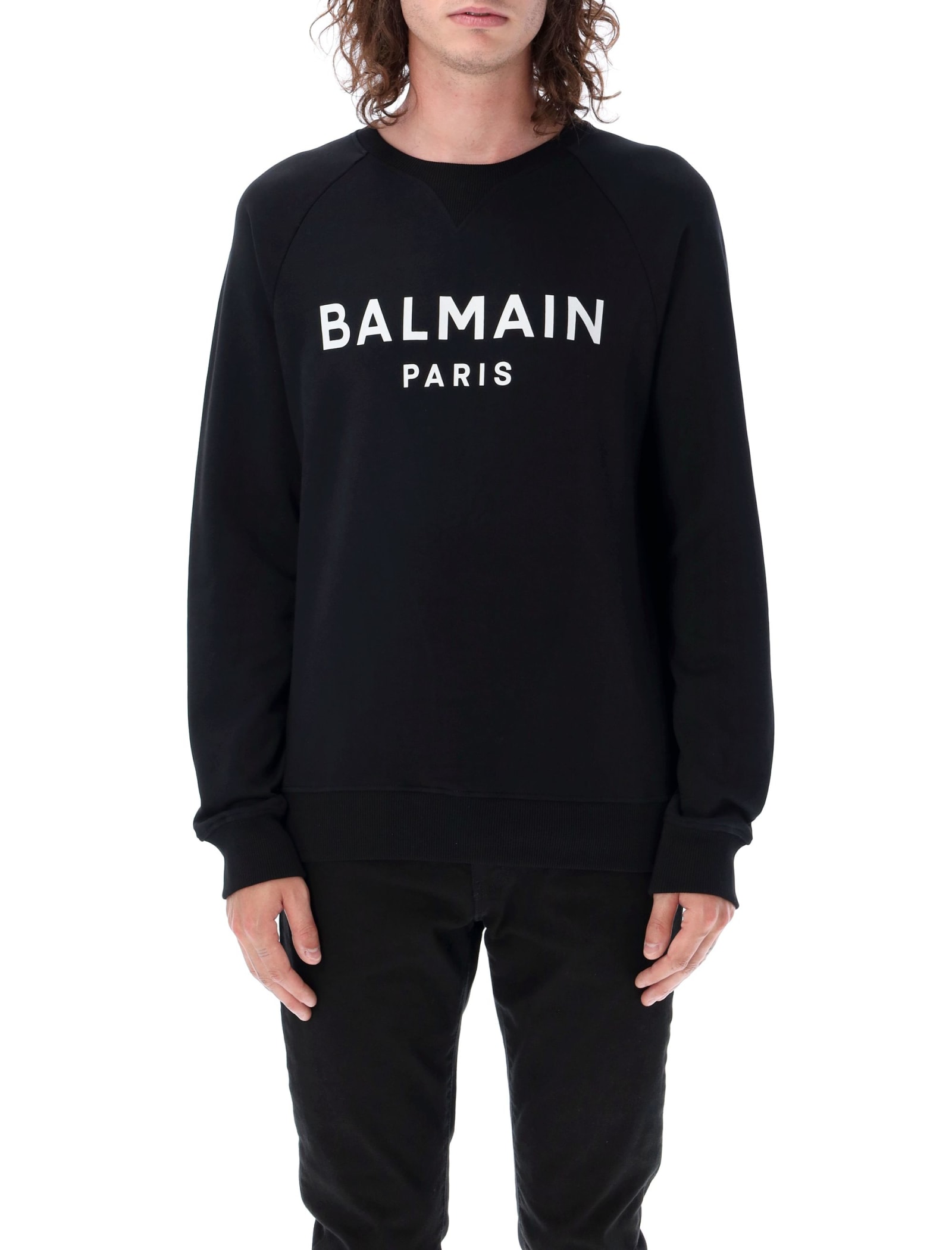 Shop Balmain Logo Sweatshirt In Nero Bianco