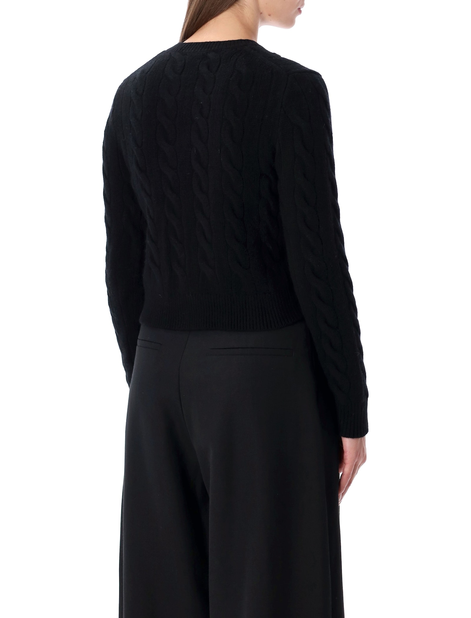 Polo Ralph Lauren Classic Cable Knit Cardigan With Gold Accents In Black