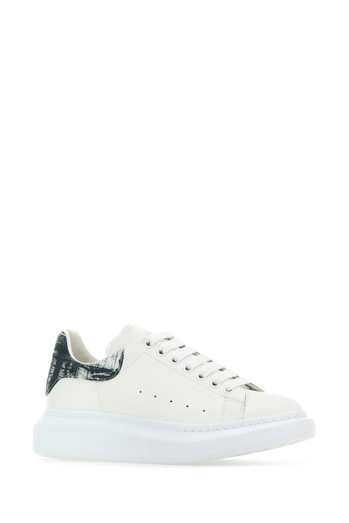 ALEXANDER MCQUEEN WHITE LEATHER SNEAKERS WITH PRINTED FABRIC HEELÂ