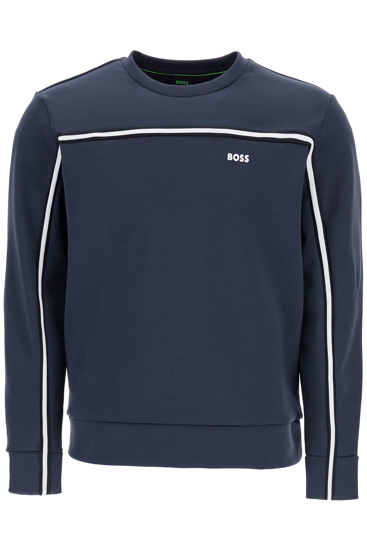 Mens Dark Blue Round Neck Sweatshirt With Long Sleeves And Embroidered Logo