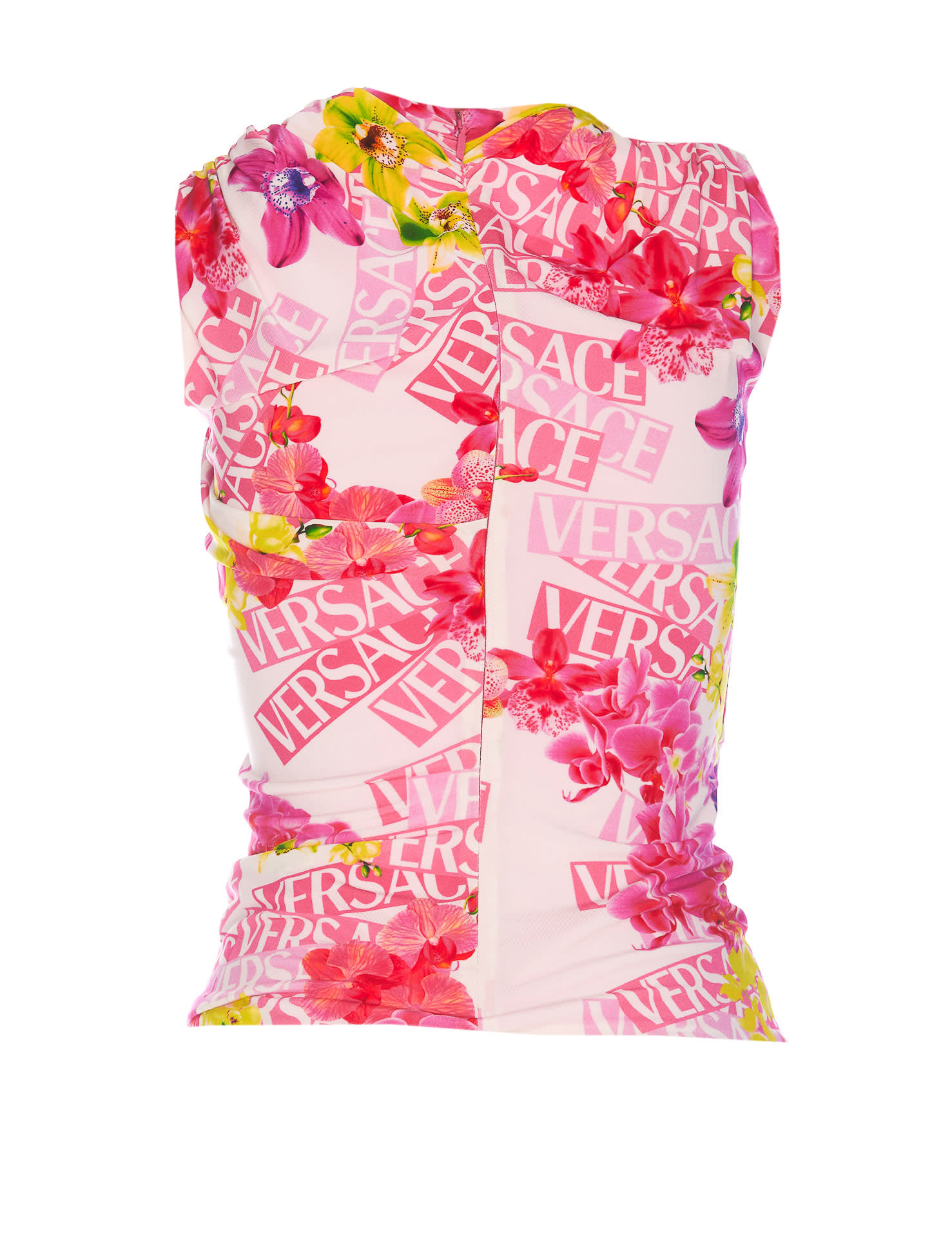 Versace Draped Printed Stretch-jersey Top In Pink