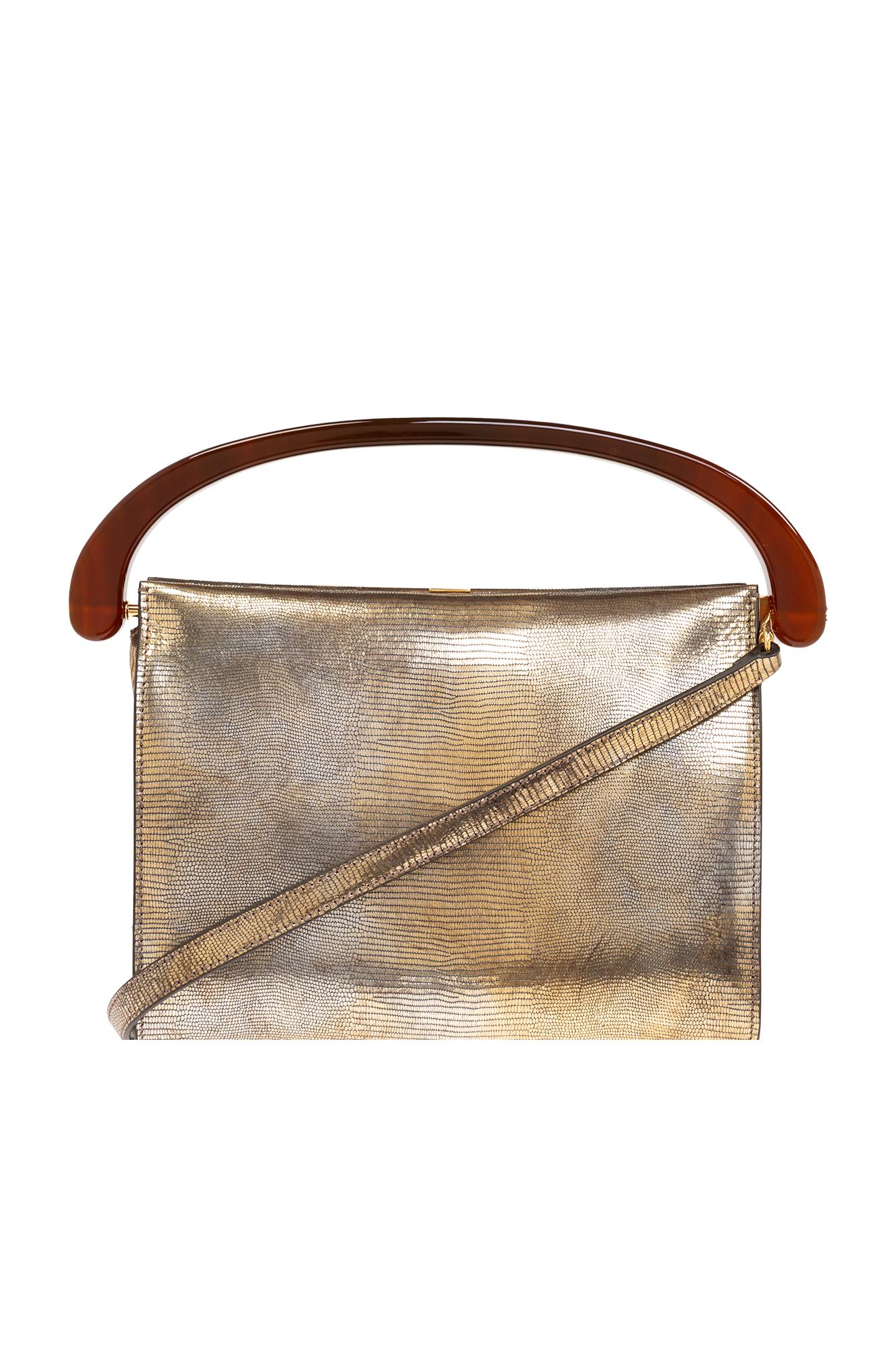 Dries Van Noten Leather Shoulder Bag In Gold