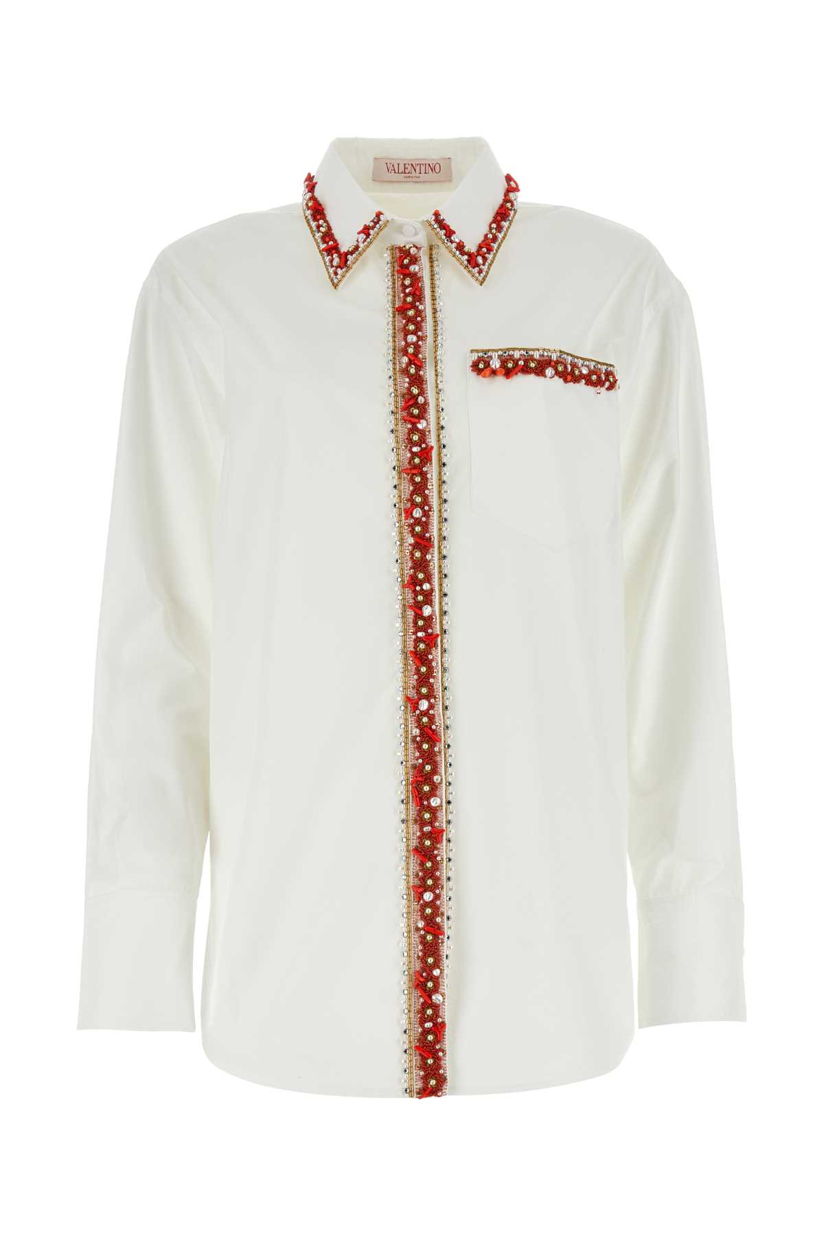 Shop Valentino White Poplin Shirt In Biancocorallo