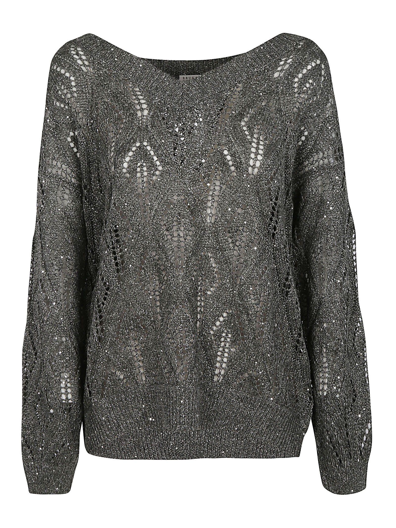 Brunello Cucinelli Embellished Perforated V-neck Sweater