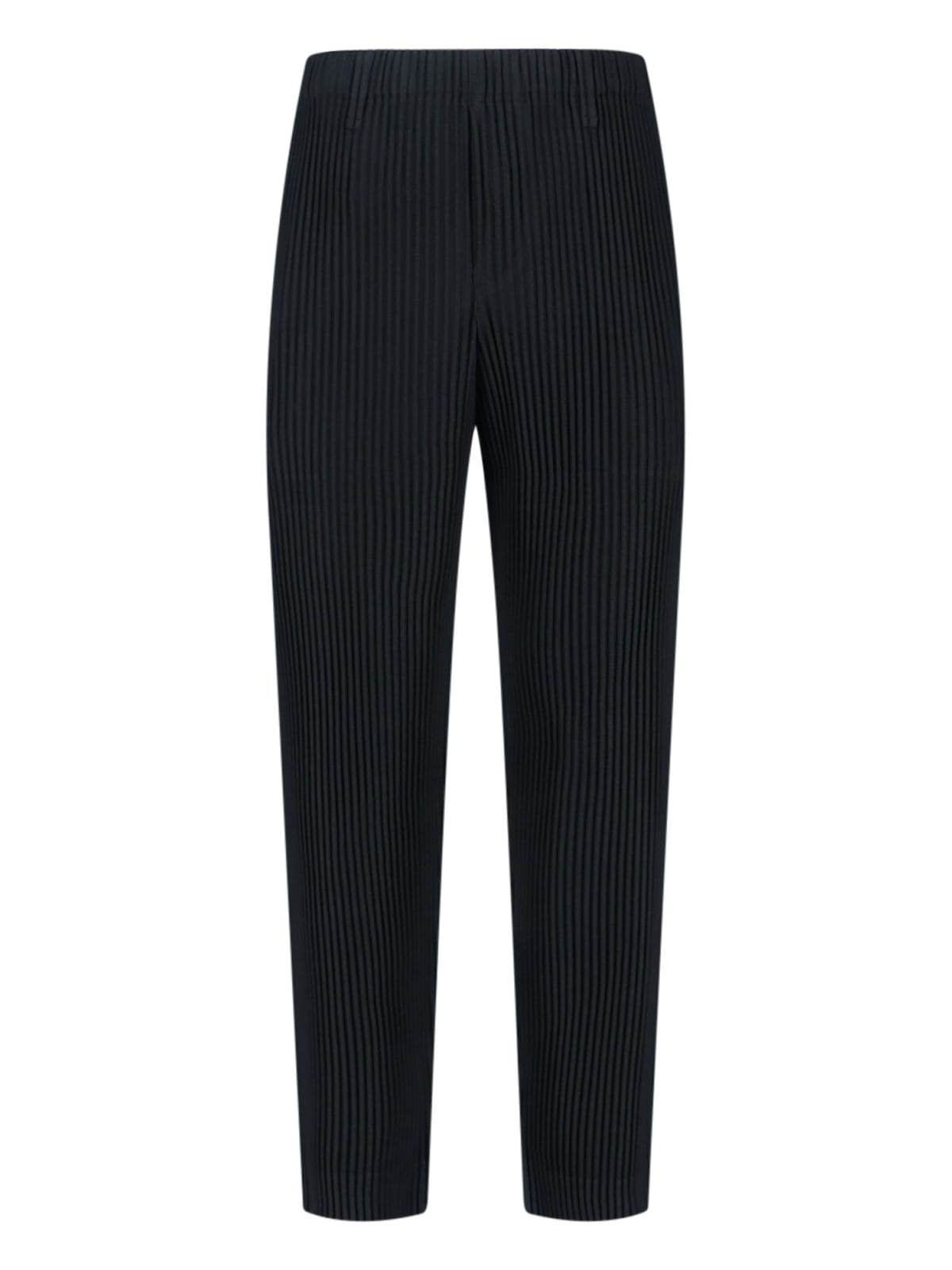 Issey Miyake Pleated Tapered Fit Casual Pants With Elastic Waistband In Black