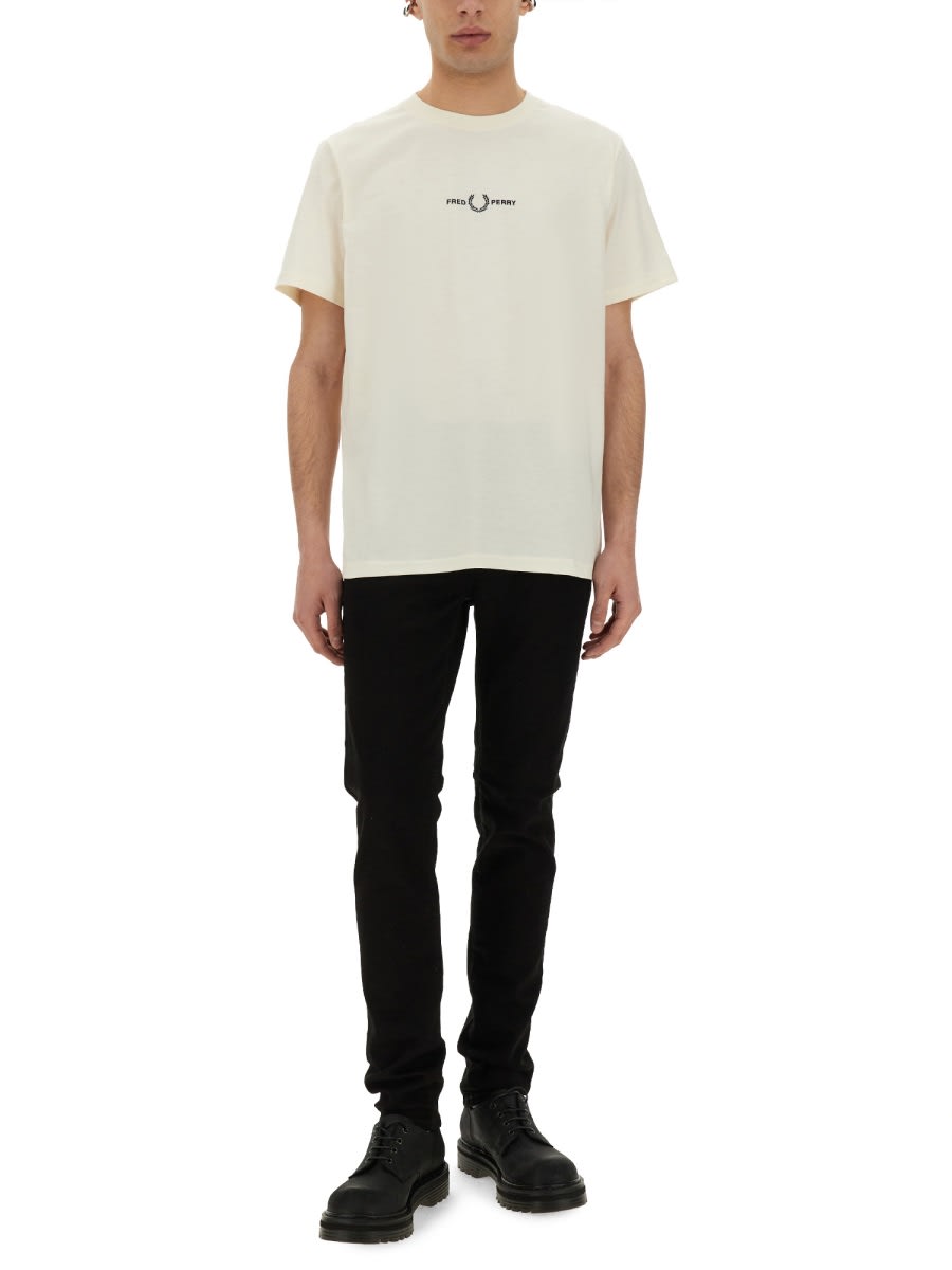 Fred Perry T-shirt With Logo Embroidery In Ivory