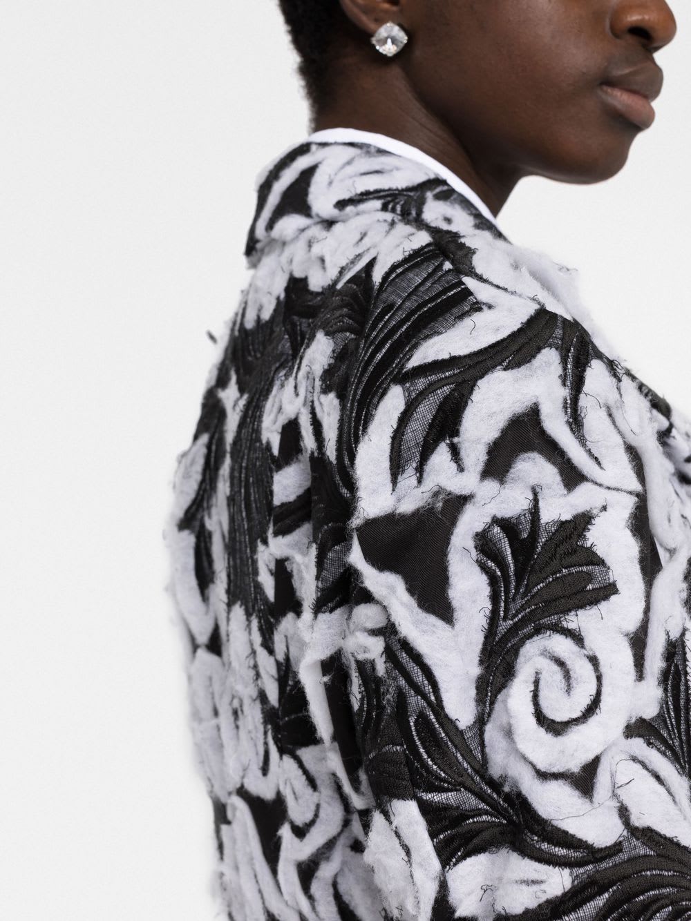 Comme Des Garçons Double-breasted Damask Coat In Black