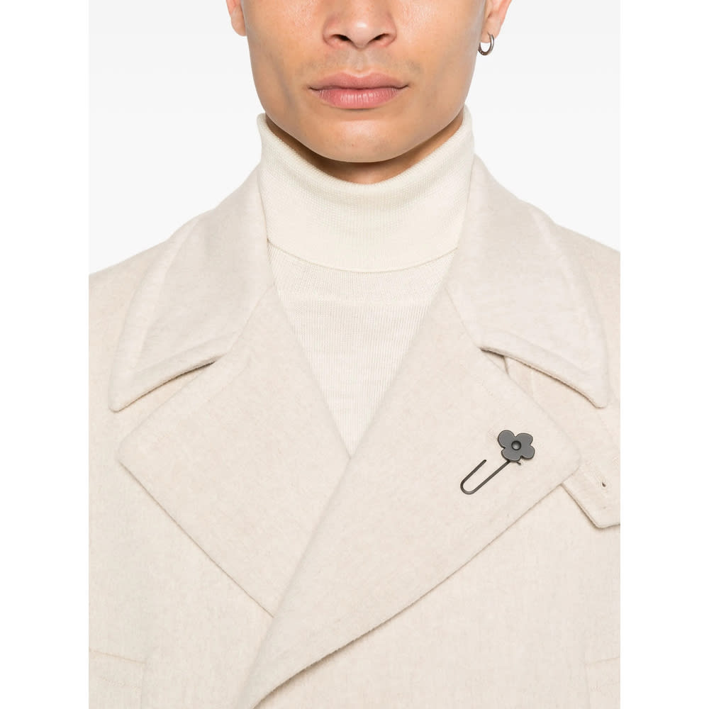 Lardini Double-breasted Wool Coat In Neutral