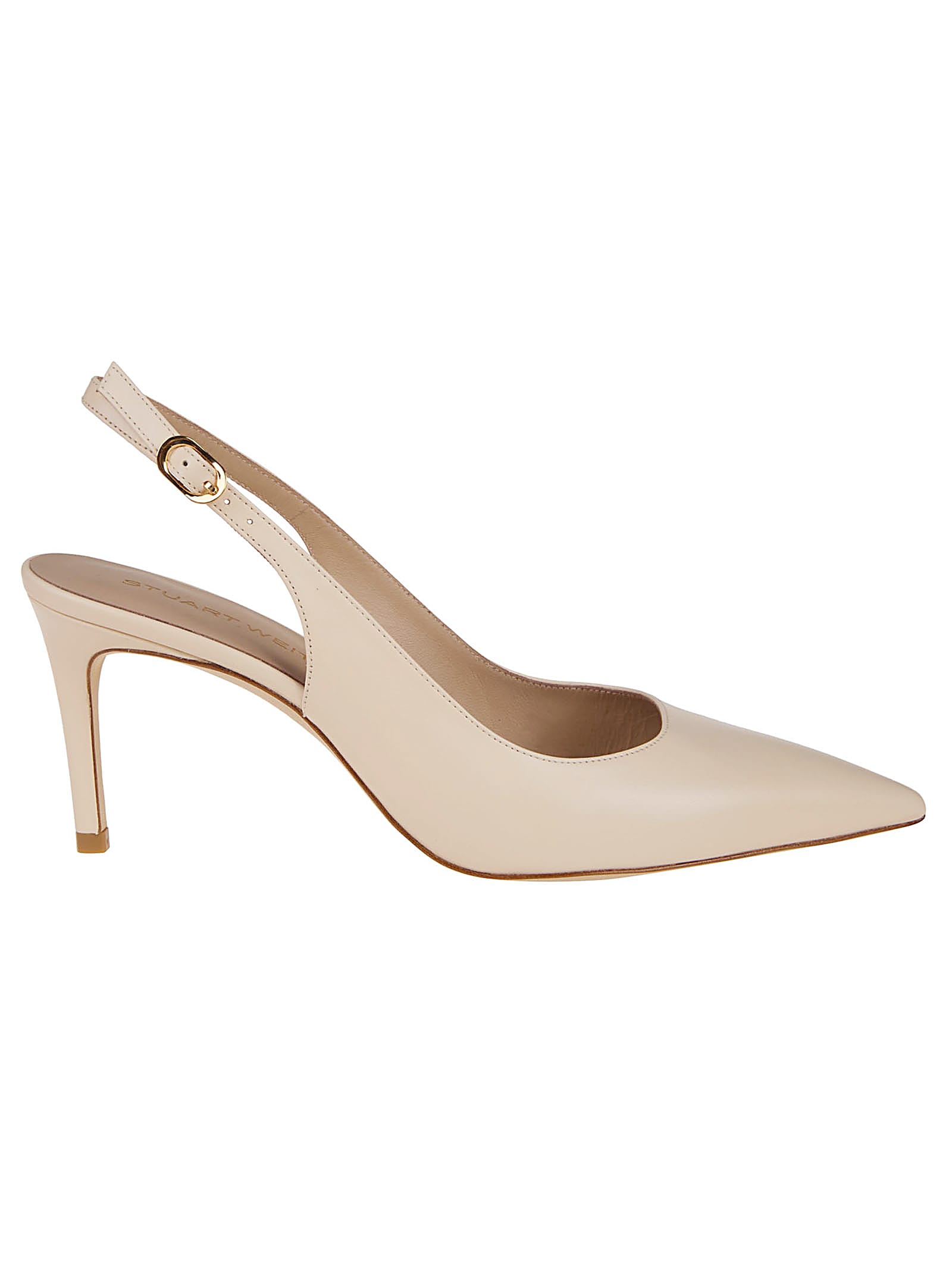 Stuart Weitzman Omens Beige Stuart Power 75 Slingback-strap Patent-leather Heeled Pumps Eur 39 / 6 Uk In Mascarpone