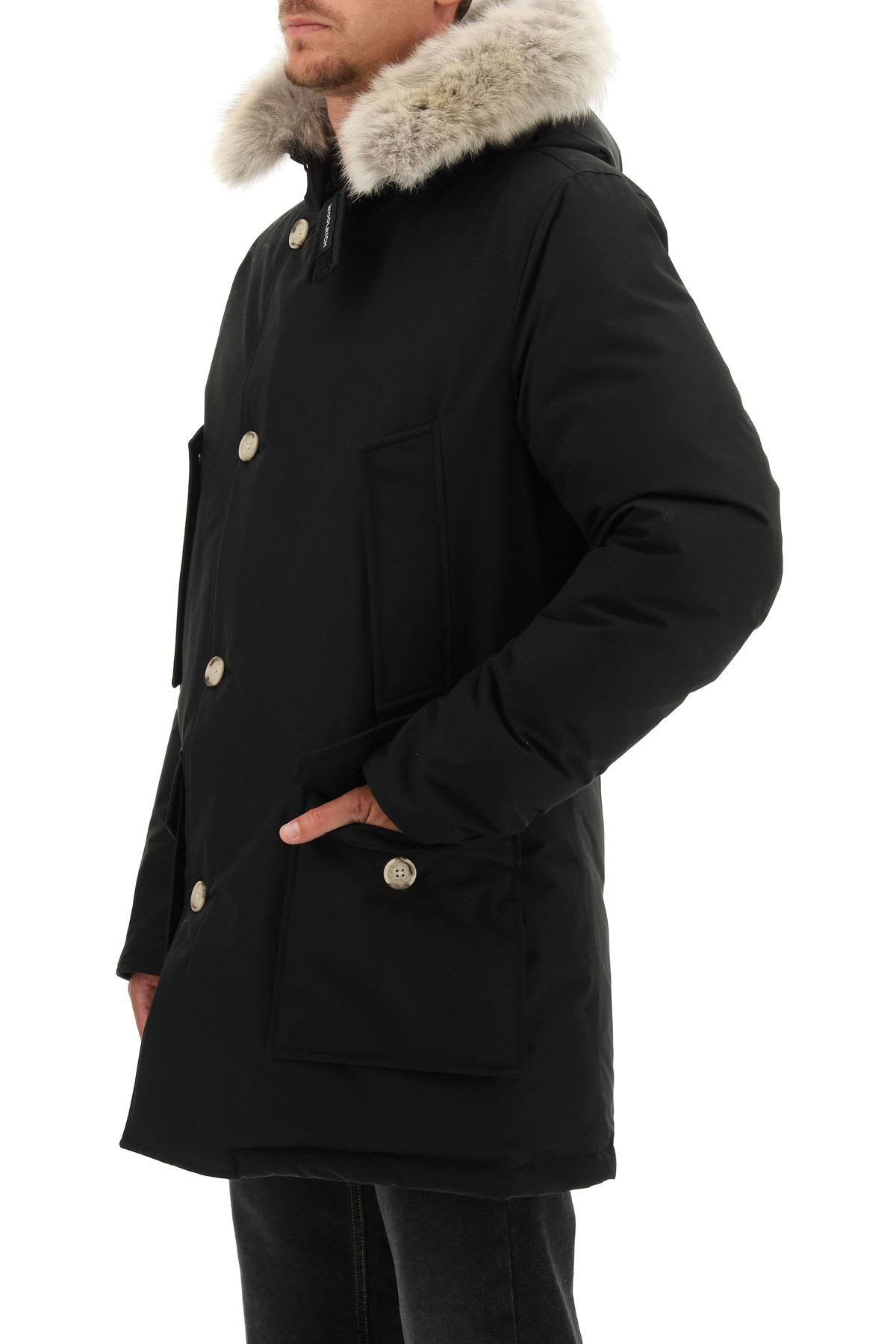 Shop Woolrich Artic Df Parka With Coyote Fur  In Black