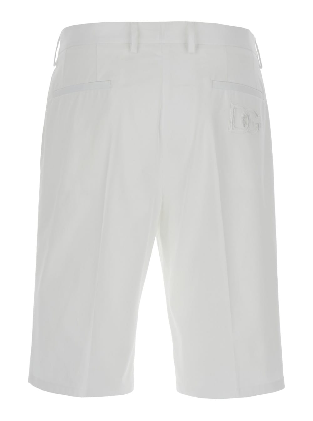 Shop Dolce & Gabbana White Bermuda Shorts With Tonal Dg Embroidery In Stretch Cotton Man